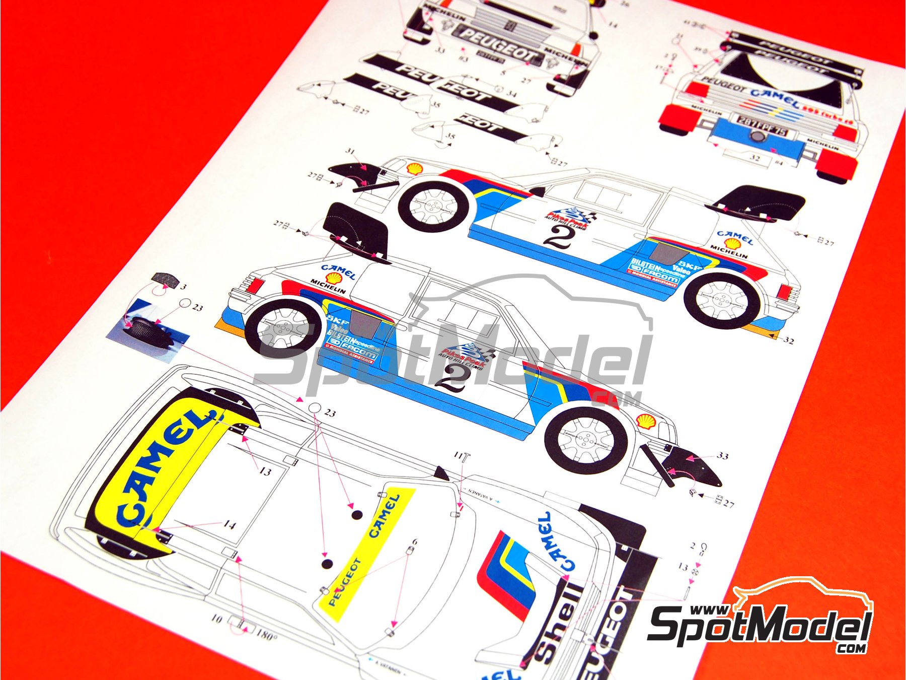 Image 1: Peugeot 205 Turbo 16 sponsored by Camel Shell - Pikes Peak Climb Hill Race 1987 | Marking / livery in 1/24 scale manufactured by Renaissance Models (ref.&nbsp;TK24-206, also TK24/206)