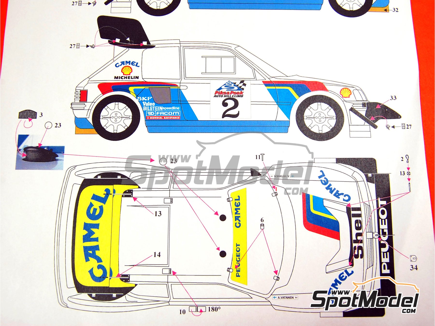 Image 3: Peugeot 205 Turbo 16 sponsored by Camel Shell - Pikes Peak Climb Hill Race 1987 | Marking / livery in 1/24 scale manufactured by Renaissance Models (ref.&nbsp;TK24-206, also TK24/206)