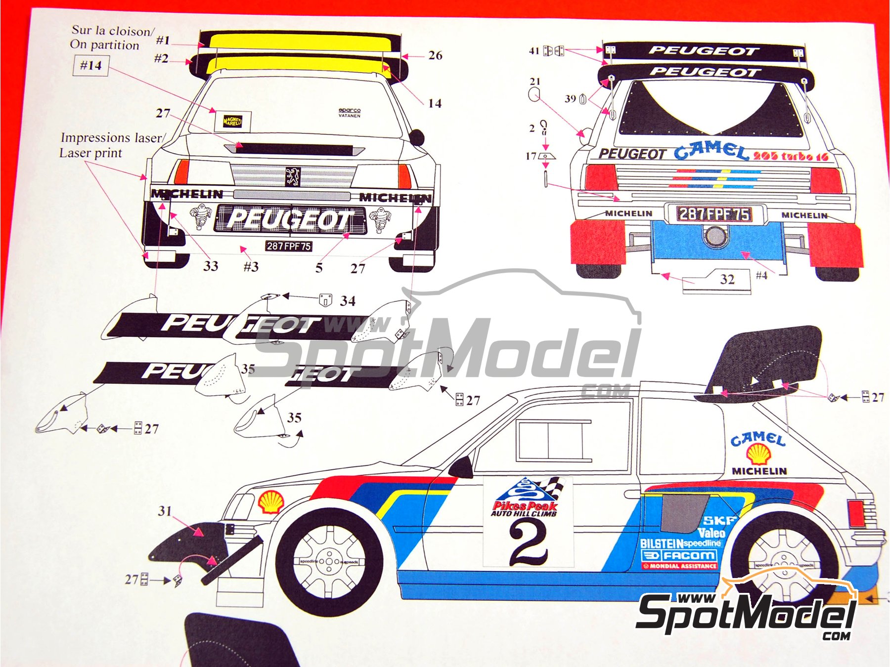 Image 4: Peugeot 205 Turbo 16 sponsored by Camel Shell - Pikes Peak Climb Hill Race 1987 | Marking / livery in 1/24 scale manufactured by Renaissance Models (ref.&nbsp;TK24-206, also TK24/206)