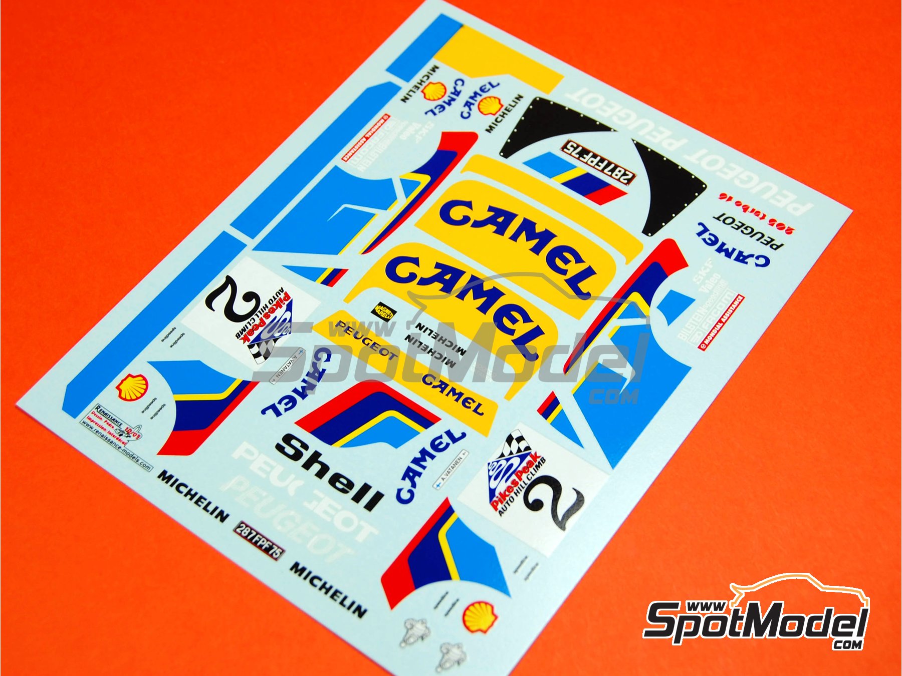 Image 8: Peugeot 205 Turbo 16 sponsored by Camel Shell - Pikes Peak Climb Hill Race 1987 | Marking / livery in 1/24 scale manufactured by Renaissance Models (ref.&nbsp;TK24-206, also TK24/206)