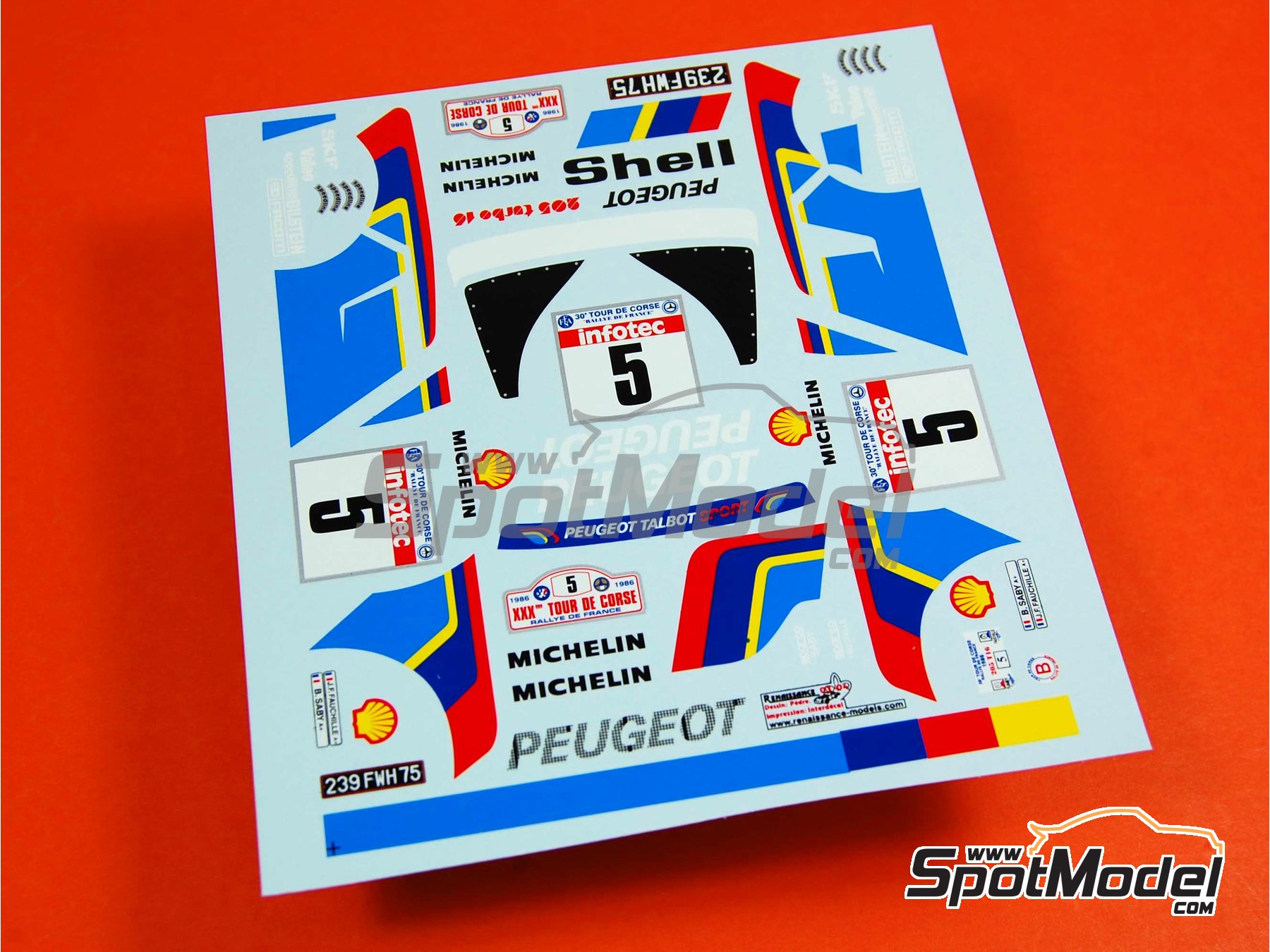 Image 4: Peugeot 205 Turbo 16 Evo 2 patrocinado por Shell - Rally Tour de Corse 1986 | Decoración en escala 1/24 fabricado por Renaissance Models (ref. TK24-230, tambien TK24/230)