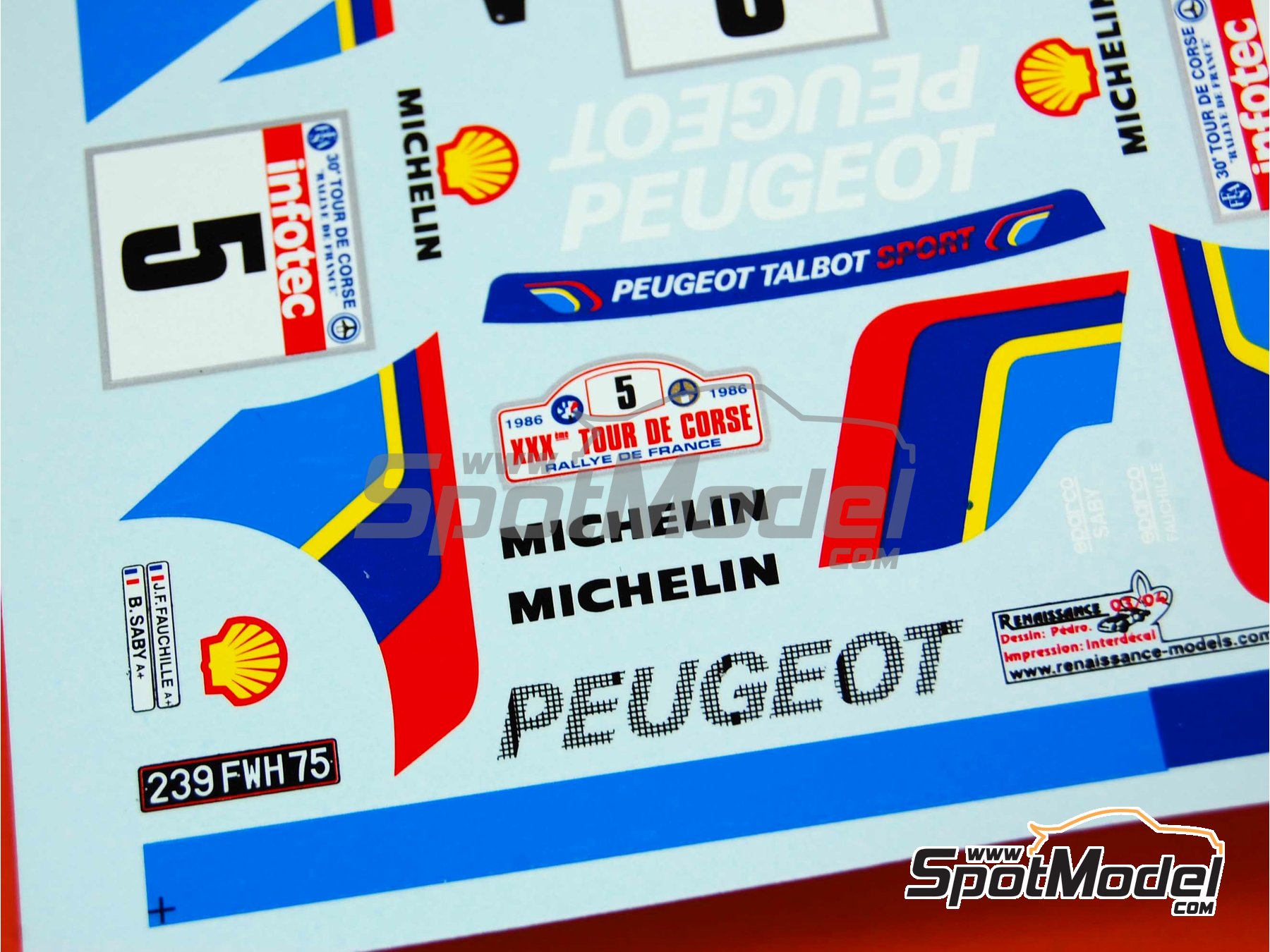Image 7: Peugeot 205 Turbo 16 Evo 2 patrocinado por Shell - Rally Tour de Corse 1986 | Decoración en escala 1/24 fabricado por Renaissance Models (ref. TK24-230, tambien TK24/230)