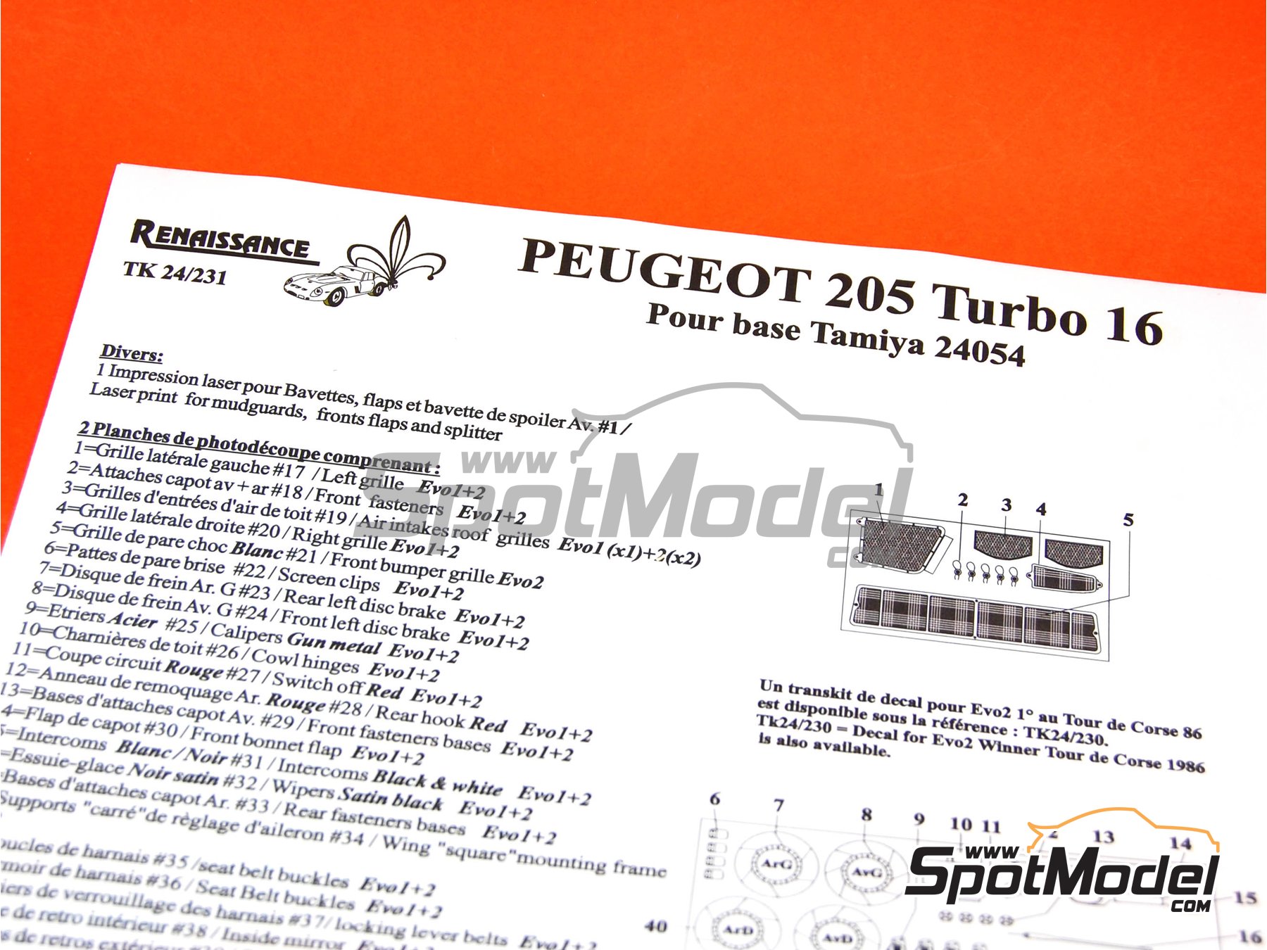 Image 1: Peugeot 205 Turbo 16 | Set de mejora y detallado en escala 1/24 fabricado por Renaissance Models (ref. TK24-231, tambien TK24/231)