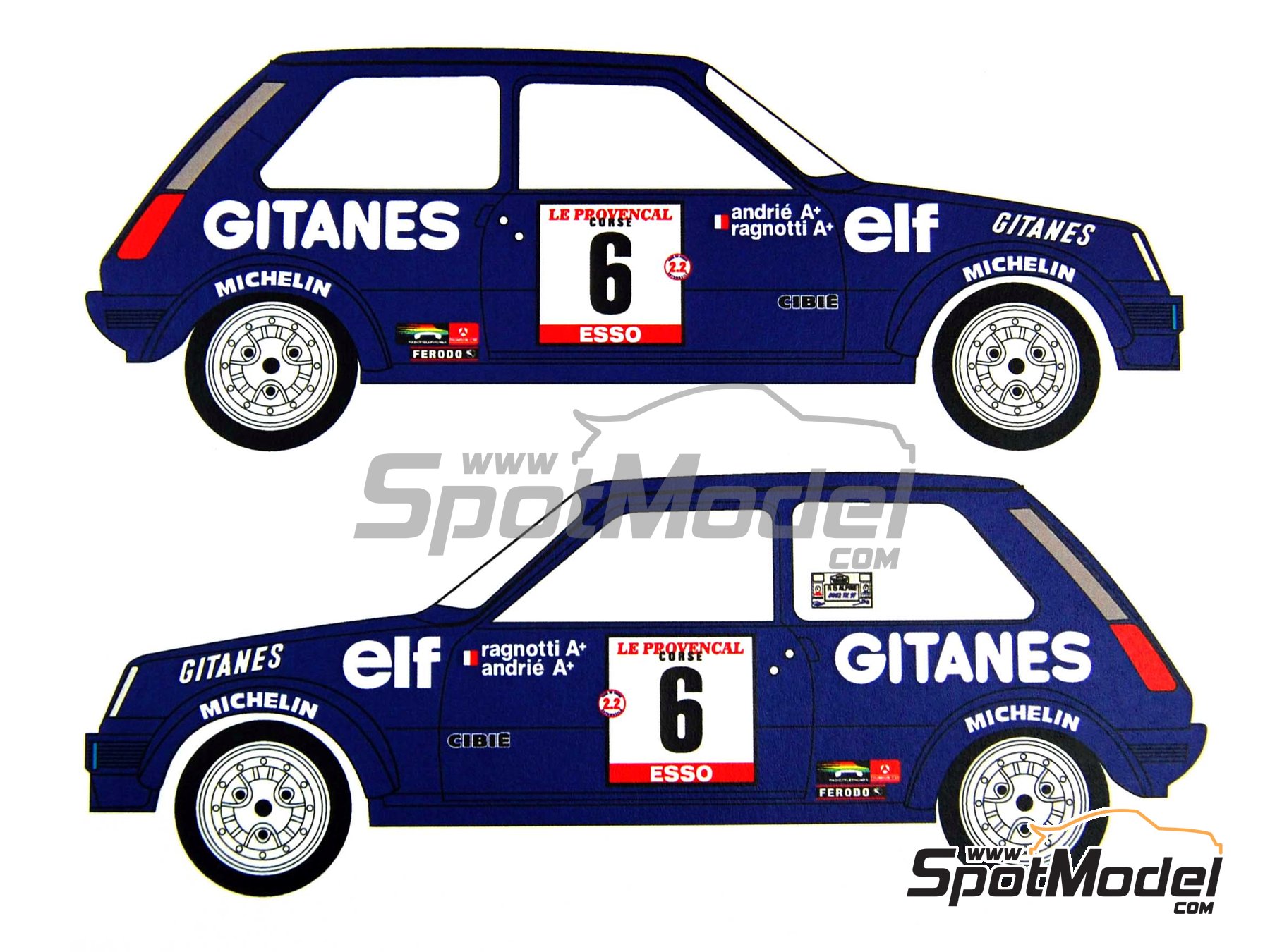 Image 3: Renault 5 Alpine Grupo 2 patrocinado por Gitanes - Rally Tour de Corse 1979 | Decoraci&oacute;n en escala&nbsp;1/24 fabricado por Renaissance Models (ref.&nbsp;TK24-249, tambien TK24/249)