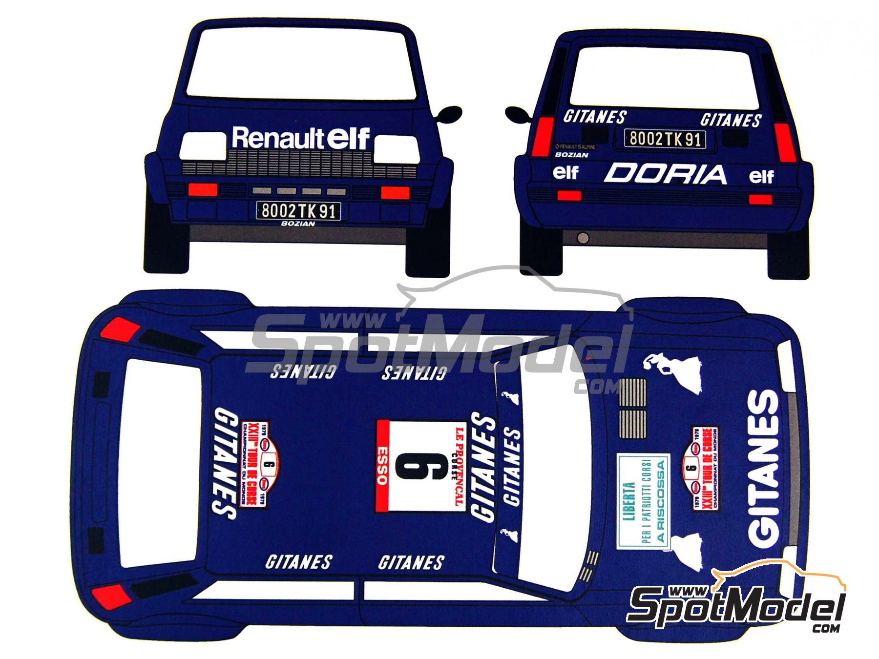 Image 4: Renault 5 Alpine Grupo 2 patrocinado por Gitanes - Rally Tour de Corse 1979 | Decoraci&oacute;n en escala&nbsp;1/24 fabricado por Renaissance Models (ref.&nbsp;TK24-249, tambien TK24/249)