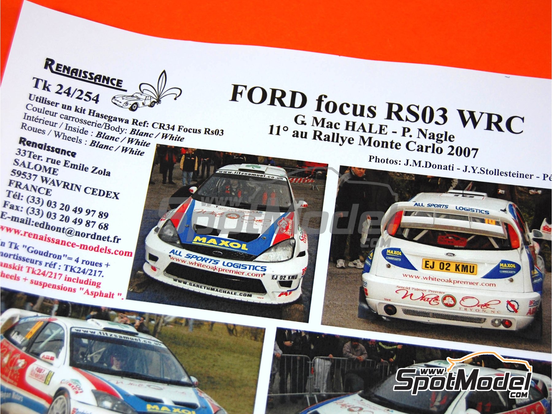 Image 1: Ford Focus RS03 WRC sponsored by Tom Hogan Motors - Monte Carlo Rally - Rallye Automobile de Monte-Carlo 2007 | Marking / livery in 1/24 scale manufactured by Renaissance Models (ref.&nbsp;TK24-254, also TK24/254)