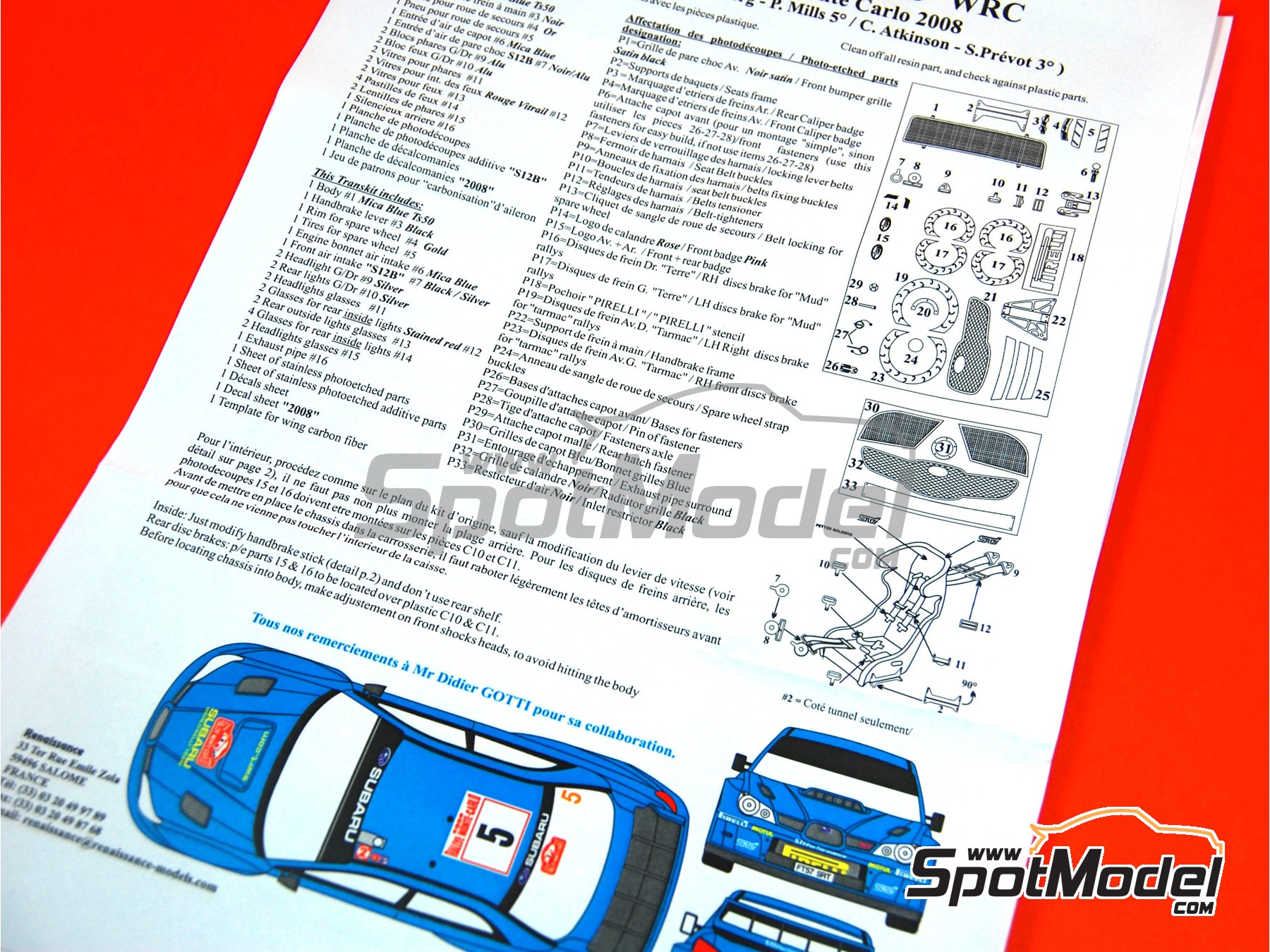 Image 23: Subaru WRC S12B Equipo Subaru World Rally Team - Rally de Monte Carlo - Rallye Automobile de Monte-Carlo 2008 | Decoración en escala 1/24 fabricado por Renaissance Models (ref. TK24-274, tambien TK24/274)