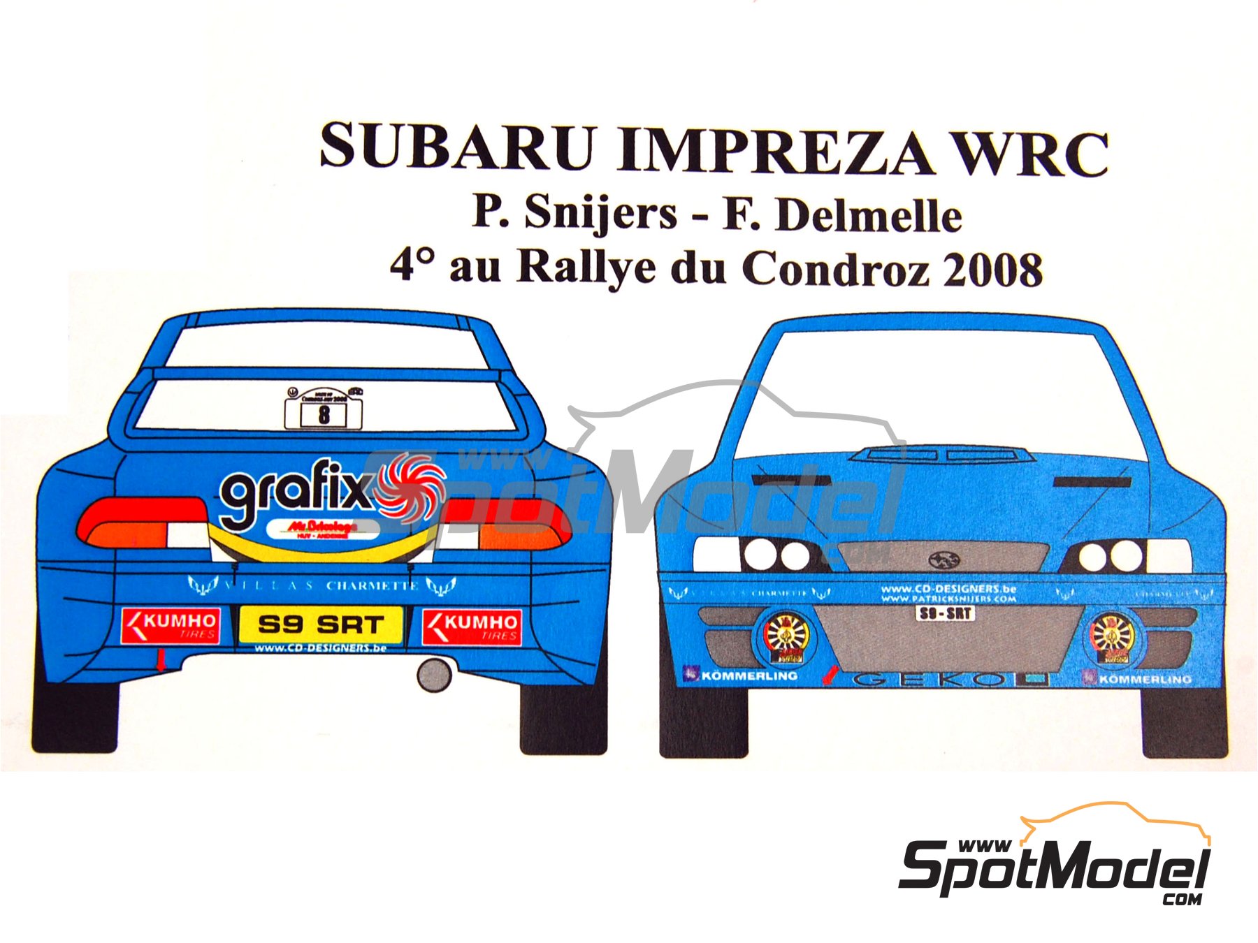 Image 1: Subaru Impreza WRC Equipo BMA patrocinado por Geko Grafix - Rally Condroz de Bélgica - Rallye du Condroz 2008 | Decoración en escala 1/24 fabricado por Renaissance Models (ref. TK24-281, tambien TK24/281)