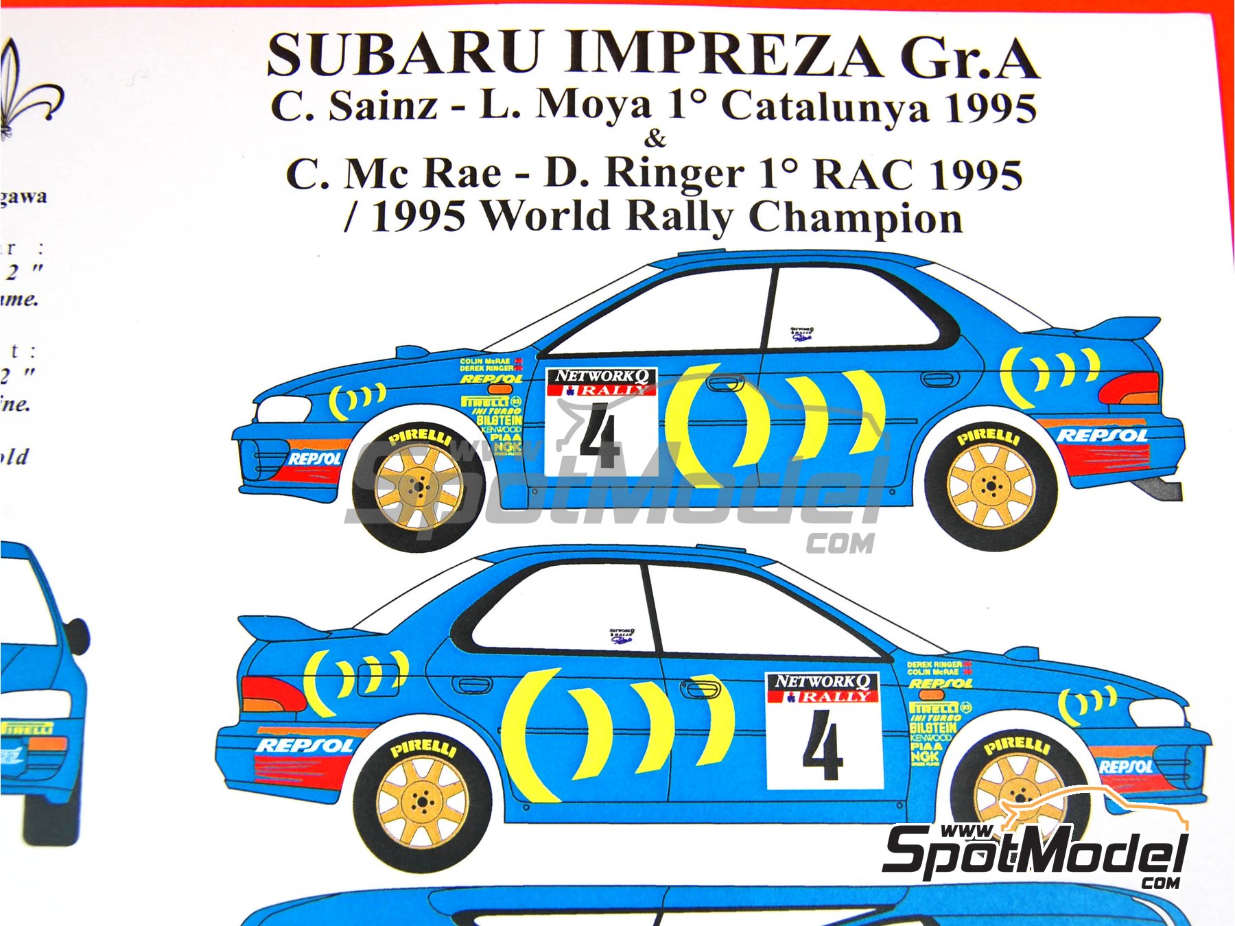 Image 2: Subaru Impreza WRX 555 Group A sponsored by Repsol - Catalunya Costa Brava Rally - Rally of Spain, Network Q RAC Rally of Great Britain 1995 | Marking / livery in 1/24 scale manufactured by Renaissance Models (ref.&nbsp;TK24-289, also TK24/289)