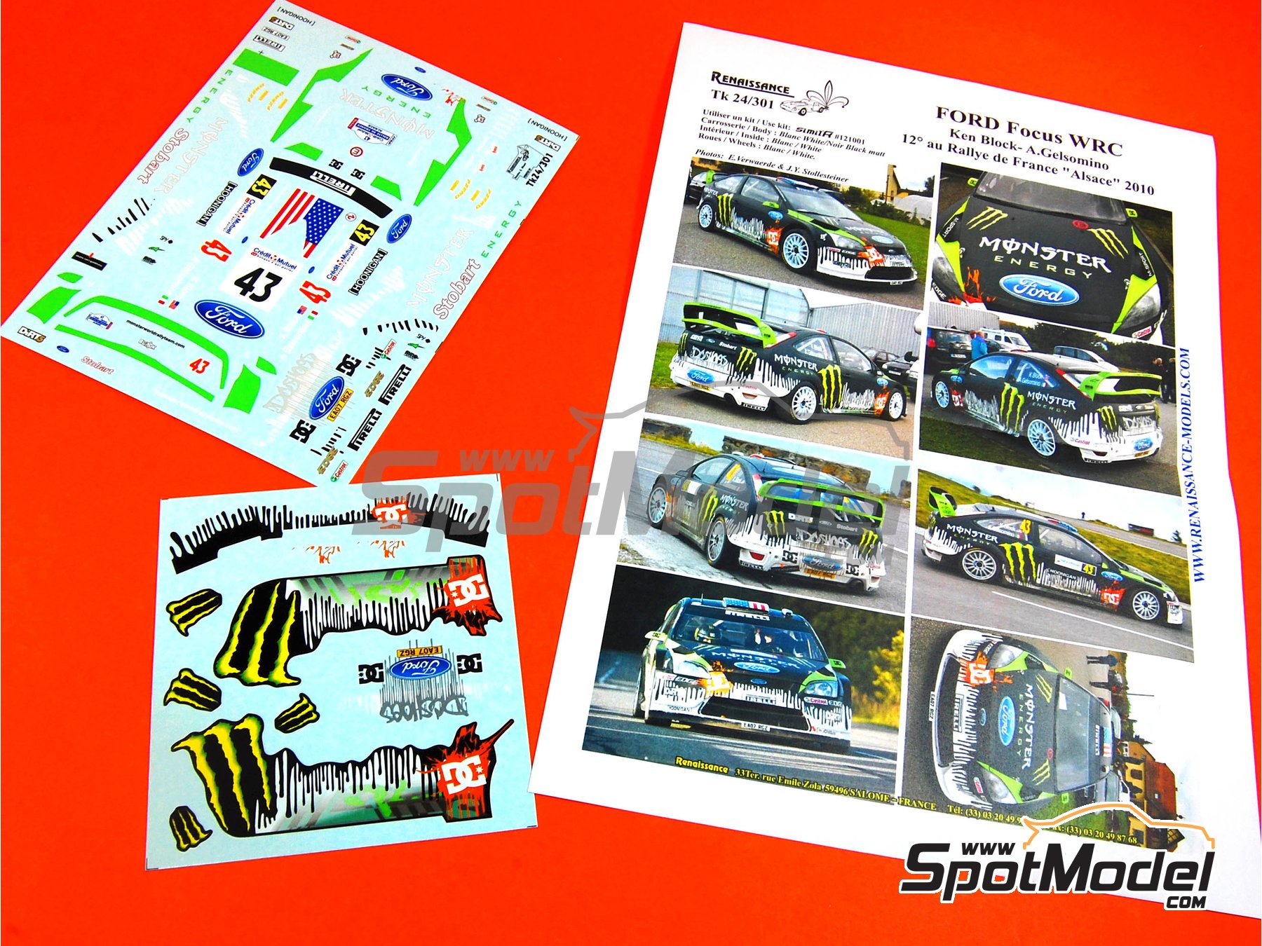 Image 2: Ford Focus RS09 patrocinado por Monster Energy Drinks - Rally Alsace-Vosges 2010 | Decoración en escala 1/24 fabricado por Renaissance Models (ref. TK24-301, tambien TK24/301)