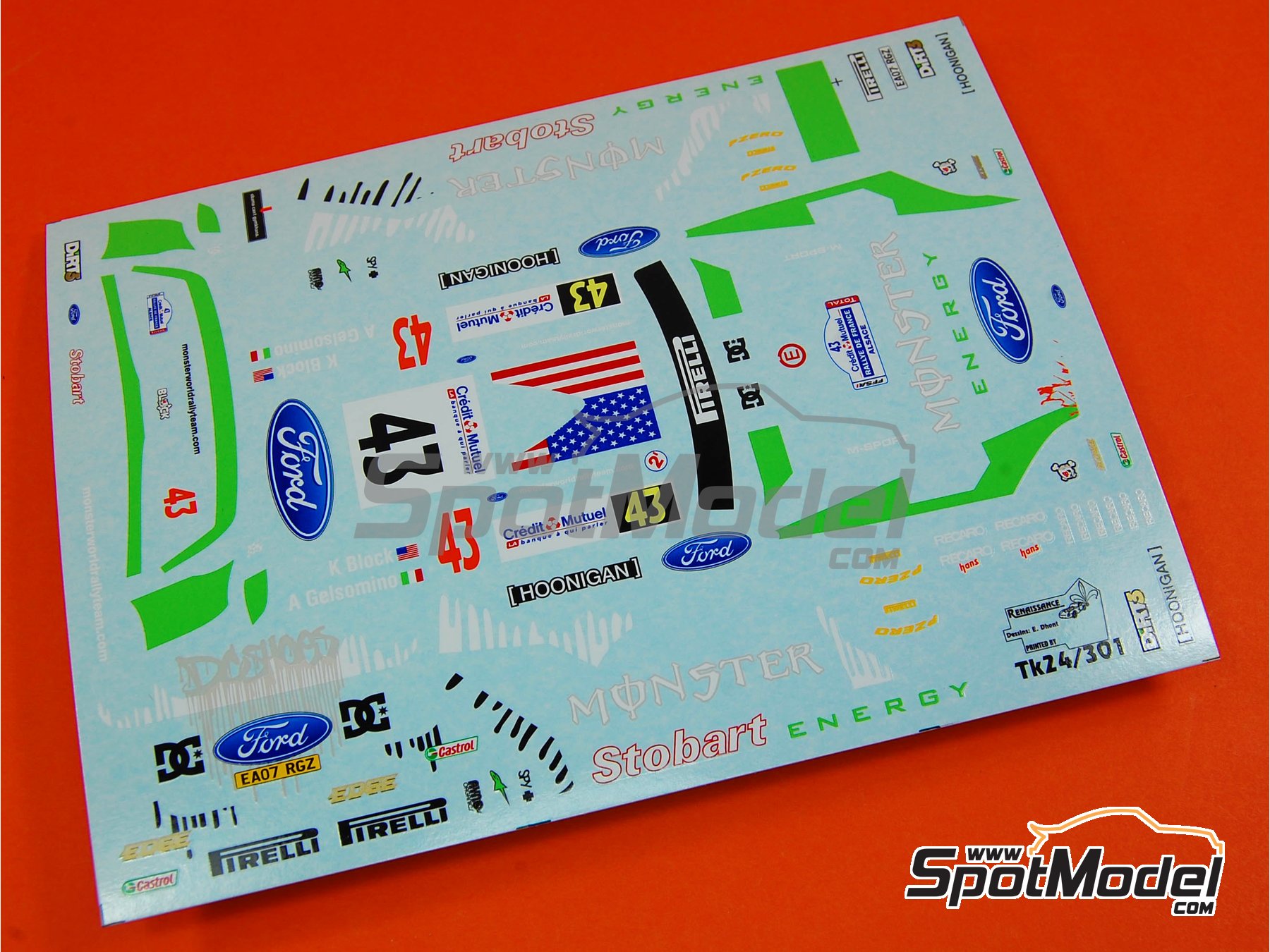 Image 6: Ford Focus RS09 patrocinado por Monster Energy Drinks - Rally Alsace-Vosges 2010 | Decoración en escala 1/24 fabricado por Renaissance Models (ref. TK24-301, tambien TK24/301)