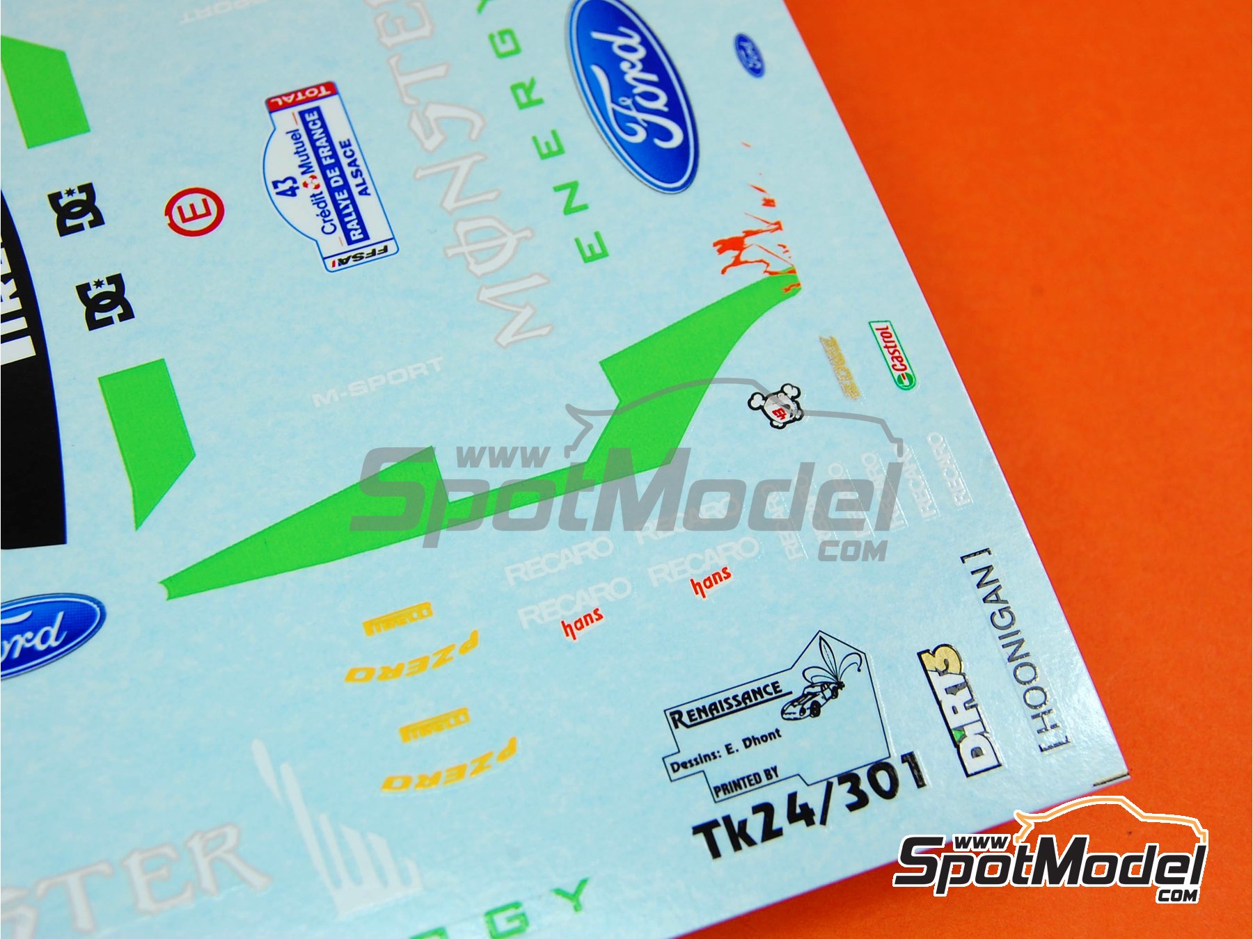 Image 7: Ford Focus RS09 patrocinado por Monster Energy Drinks - Rally Alsace-Vosges 2010 | Decoración en escala 1/24 fabricado por Renaissance Models (ref. TK24-301, tambien TK24/301)