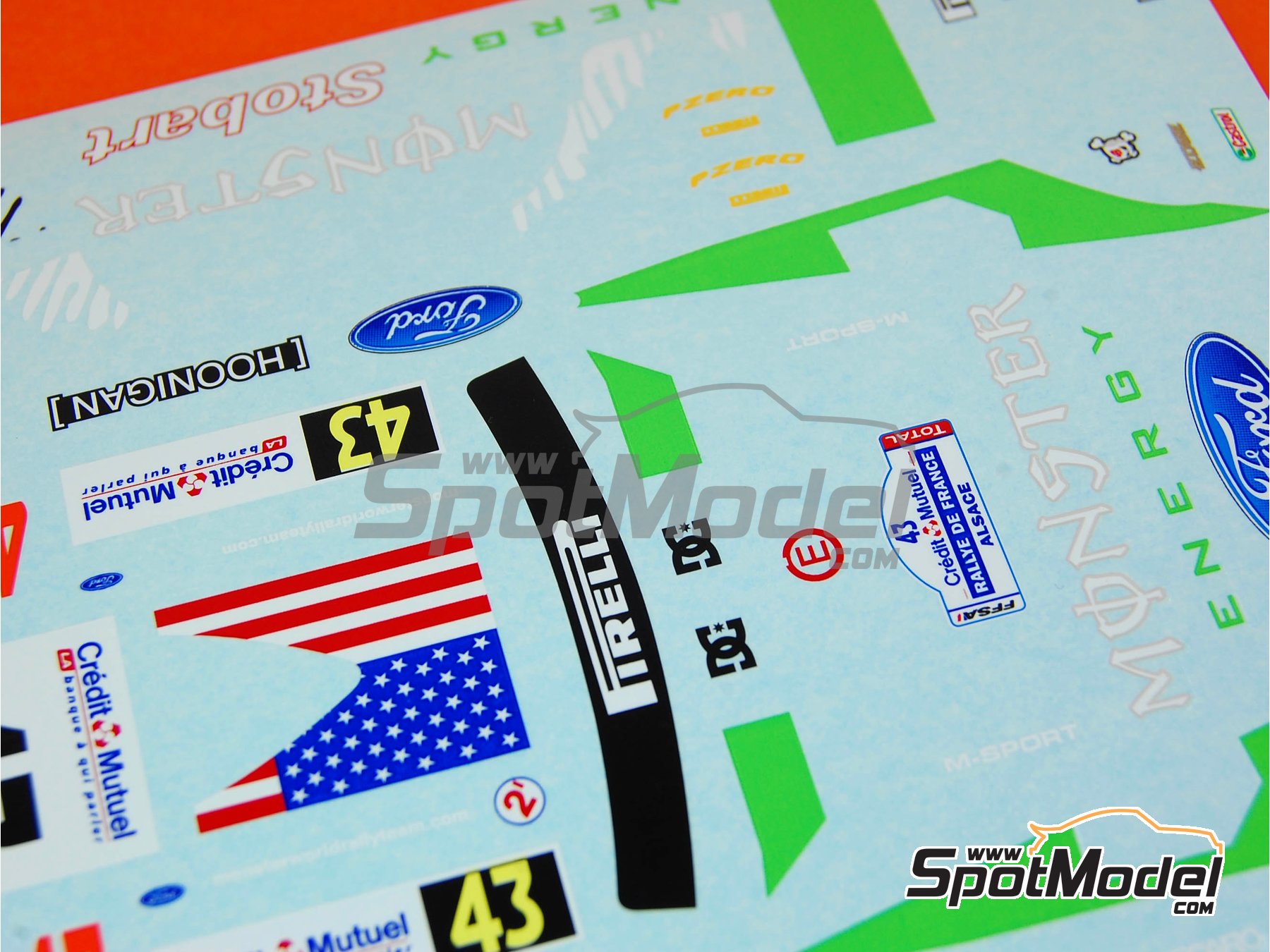 Image 8: Ford Focus RS09 patrocinado por Monster Energy Drinks - Rally Alsace-Vosges 2010 | Decoración en escala 1/24 fabricado por Renaissance Models (ref. TK24-301, tambien TK24/301)