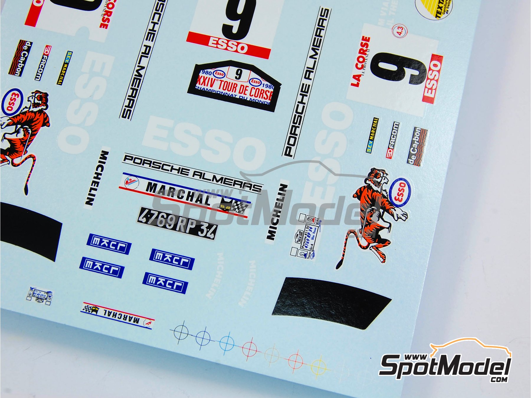 Image 7: Porsche 911 SC Porsche Almeras Fr&egrave;s Team sponsored by Esso - Tour de Corse Rallye de France 1980 | Marking / livery in 1/24 scale manufactured by Renaissance Models (ref.&nbsp;TK24-303, also TK24/303)