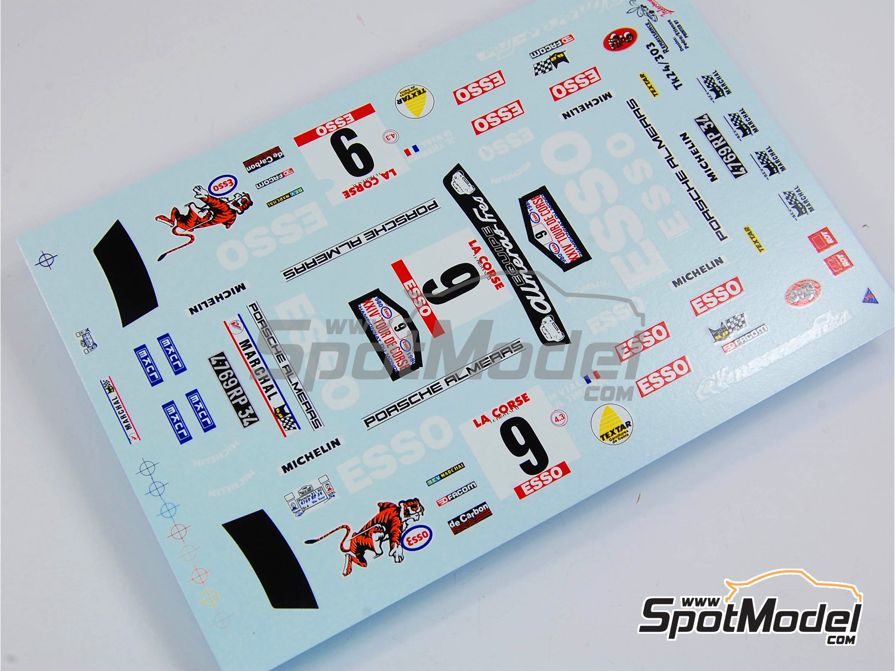 Image 8: Porsche 911 SC Porsche Almeras Fr&egrave;s Team sponsored by Esso - Tour de Corse Rallye de France 1980 | Marking / livery in 1/24 scale manufactured by Renaissance Models (ref.&nbsp;TK24-303, also TK24/303)
