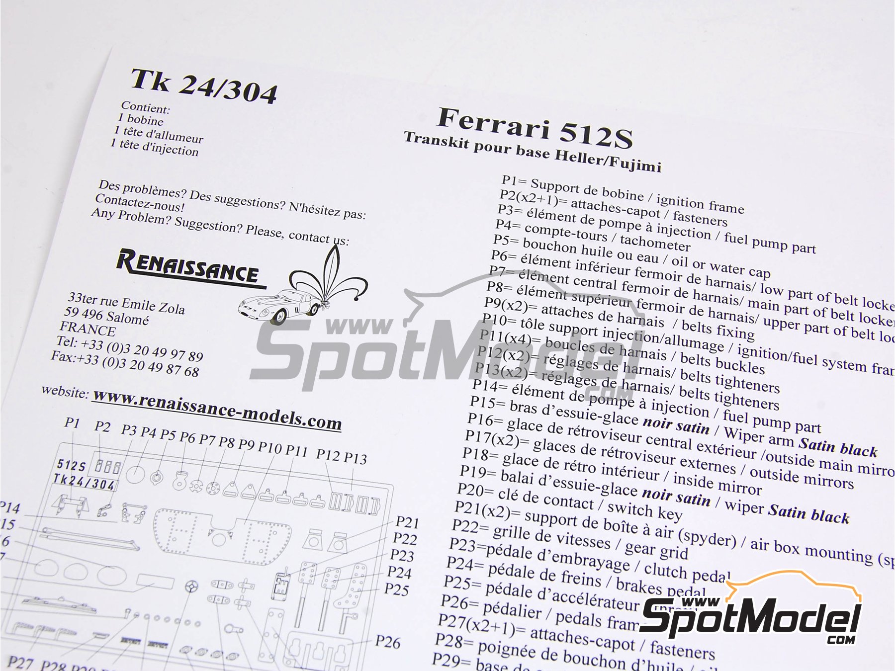 Image 5: Ferrari 512S | Detail up set in 1/24 scale manufactured by Renaissance Models (ref.&nbsp;TK24-304, also TK24/304)