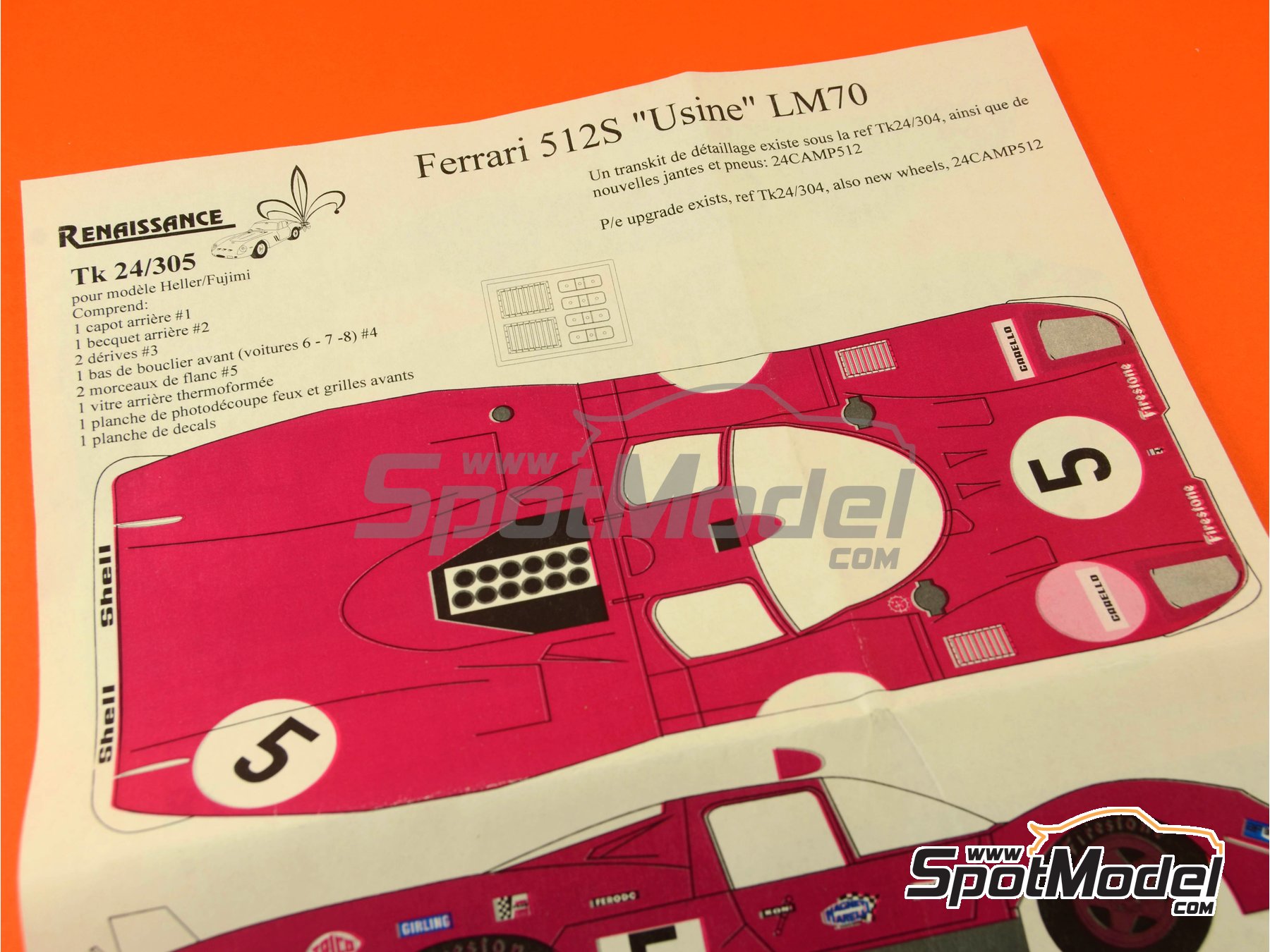 Image 5: Ferrari 512S Long Tail SEFAC Ferrari Team - 24 Hours Le Mans 1970 | Marking / livery in 1/24 scale manufactured by Renaissance Models (ref.&nbsp;TK24-305, also TK24/305)