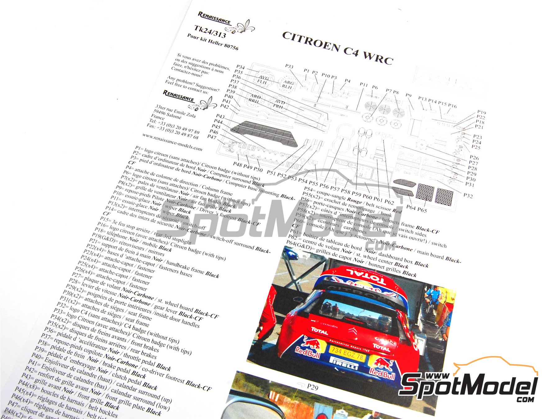 Image 1: Citroen C4 WRC | Detail up set in 1/24 scale manufactured by Renaissance Models (ref.&nbsp;TK24-313, also TK24/313)