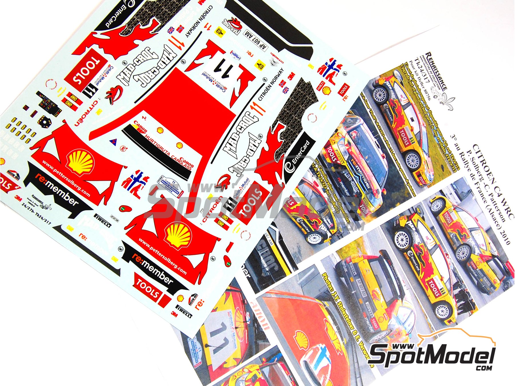 Image 8: Citroen C4 WRC Petter Solberg WRT Team sponsored by Mad Croc - Alsace France Rally 2010 | Marking / livery in 1/24 scale manufactured by Renaissance Models (ref. TK24-317, also TK24/317)