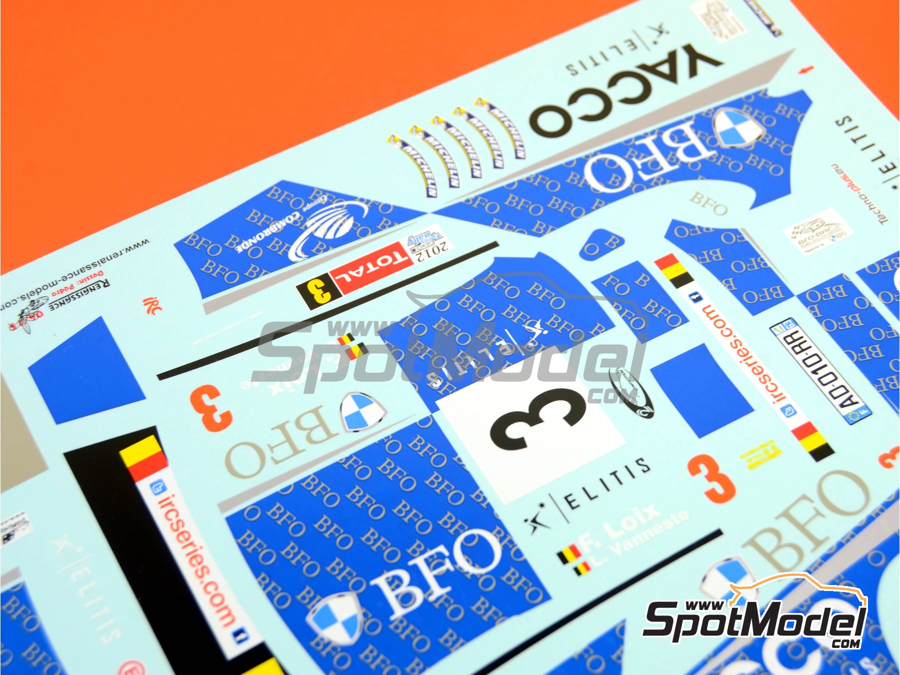 Image 3: Peugeot 207 S2000 Evo sponsored by BFO Yacco - Ypres Rally 2012 | Marking / livery in 1/24 scale manufactured by Renaissance Models (ref.&nbsp;TK24-338, also TK24/338)