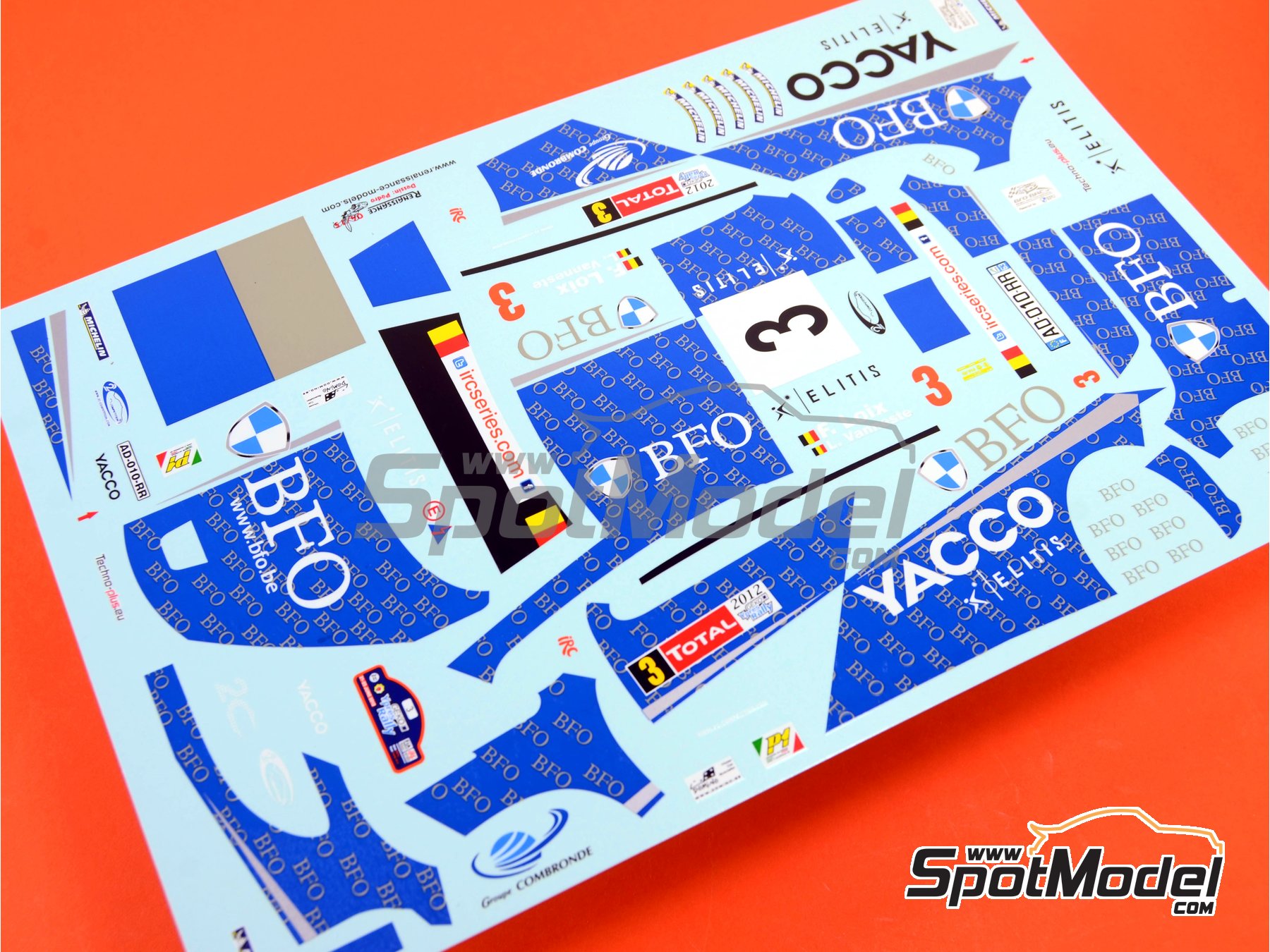 Image 6: Peugeot 207 S2000 Evo sponsored by BFO Yacco - Ypres Rally 2012 | Marking / livery in 1/24 scale manufactured by Renaissance Models (ref.&nbsp;TK24-338, also TK24/338)