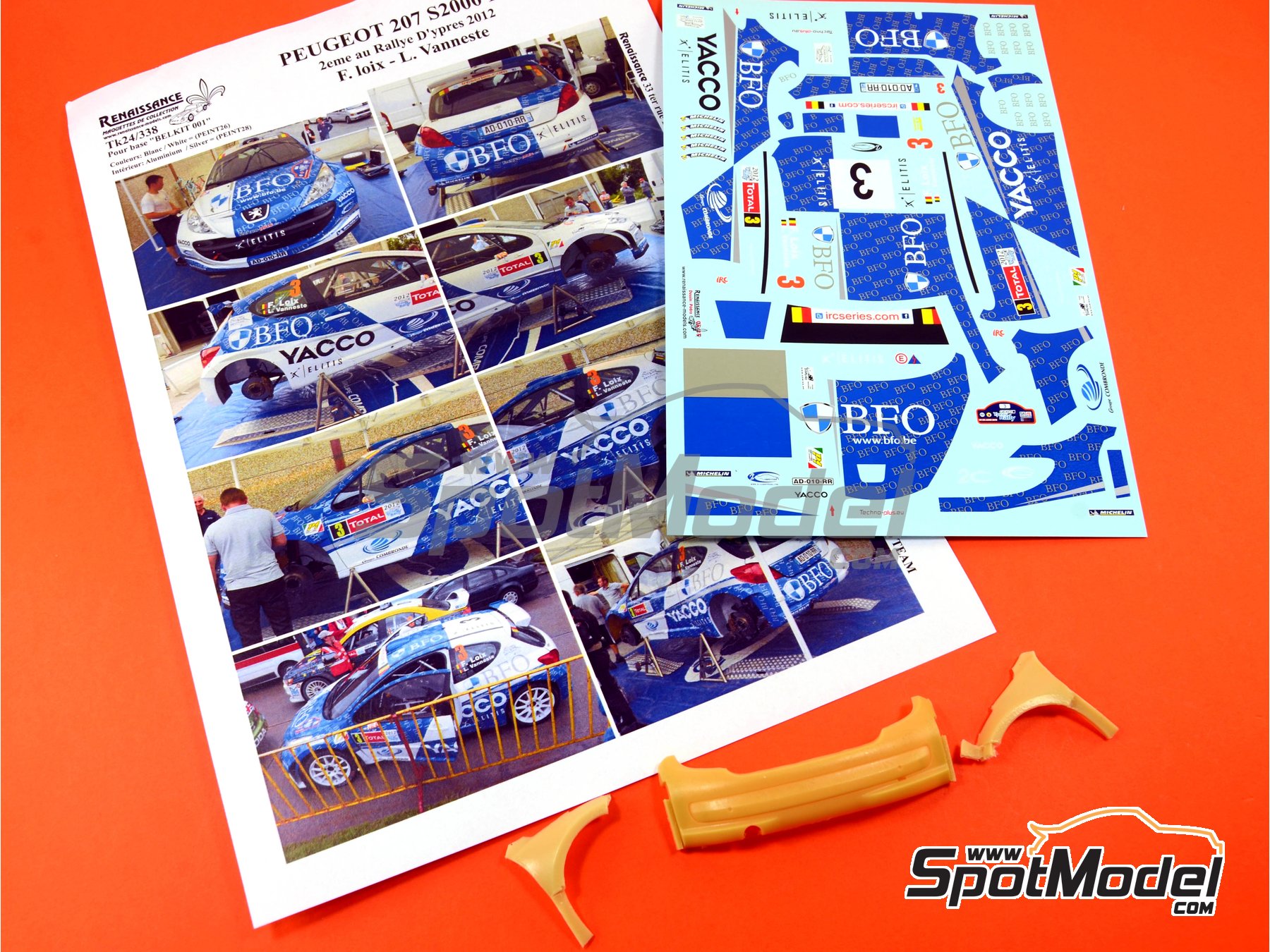 Image 11: Peugeot 207 S2000 Evo sponsored by BFO Yacco - Ypres Rally 2012 | Marking / livery in 1/24 scale manufactured by Renaissance Models (ref.&nbsp;TK24-338, also TK24/338)