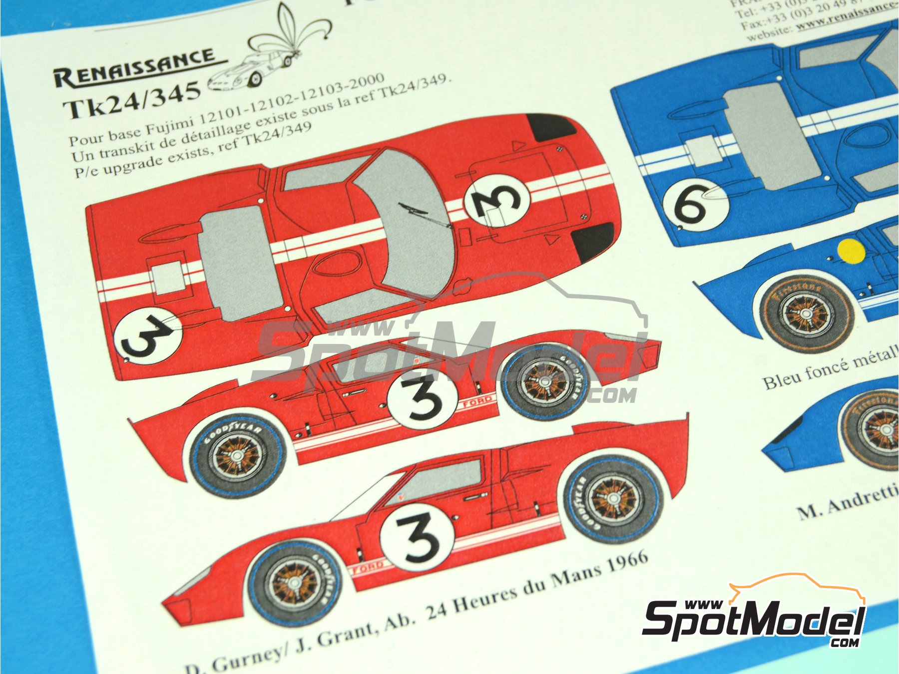 Image 2: Ford GT40 Mk II Shelby American Team sponsored by Ford - 24 Hours Le Mans 1966 | Marking / livery in 1/24 scale manufactured by Renaissance Models (ref.&nbsp;TK24-345, also TK24/345)