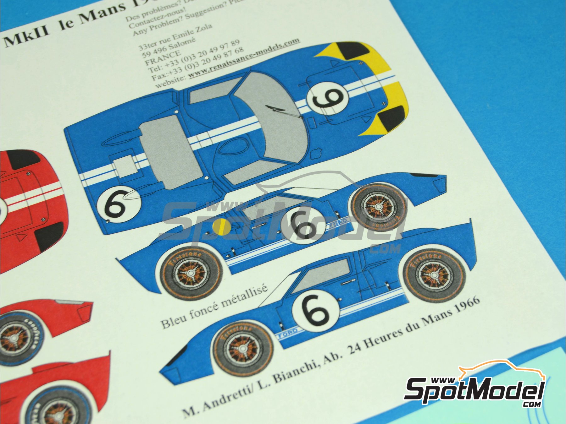 Image 3: Ford GT40 Mk II Shelby American Team sponsored by Ford - 24 Hours Le Mans 1966 | Marking / livery in 1/24 scale manufactured by Renaissance Models (ref.&nbsp;TK24-345, also TK24/345)