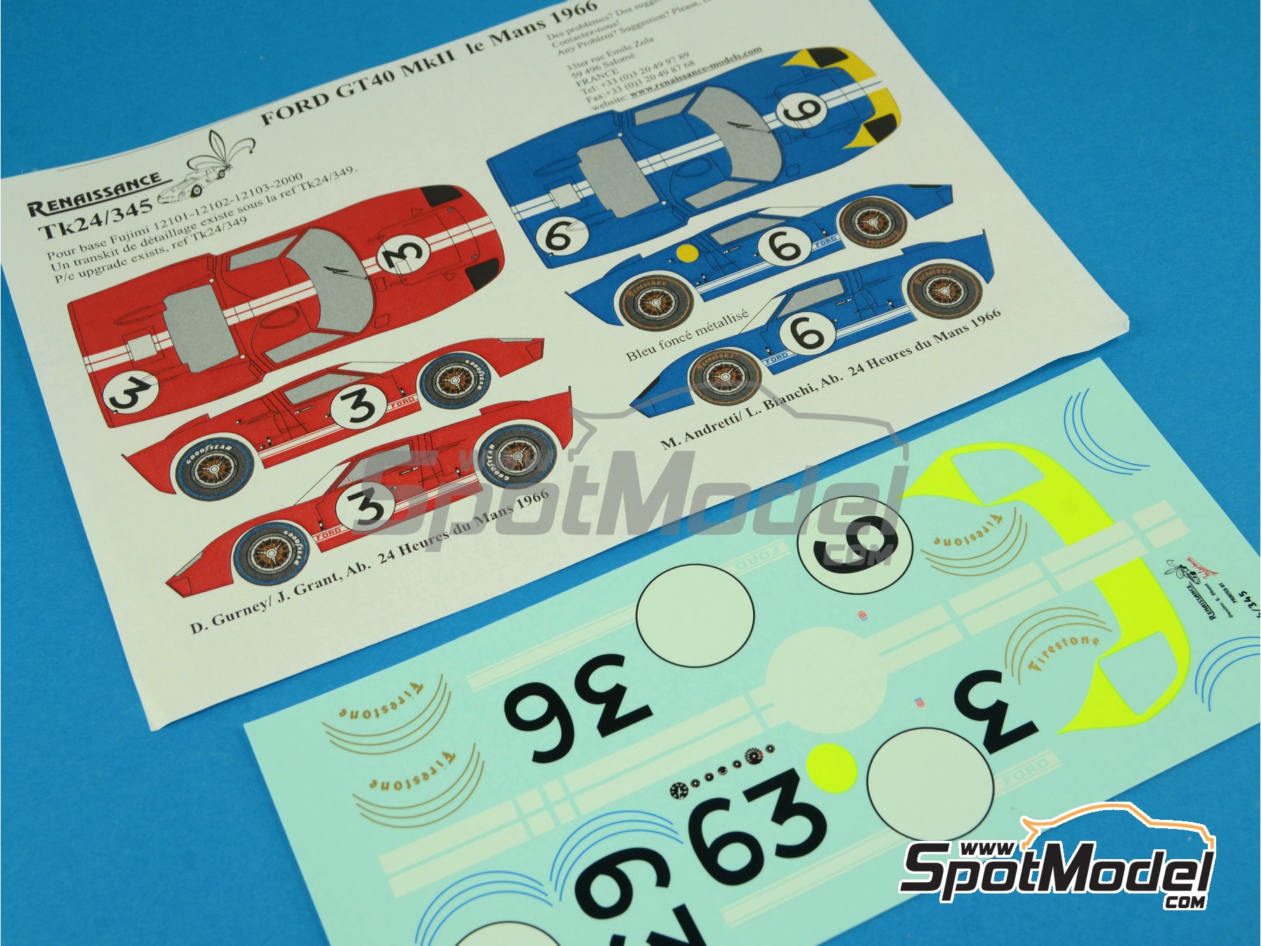 Image 6: Ford GT40 Mk II Shelby American Team sponsored by Ford - 24 Hours Le Mans 1966 | Marking / livery in 1/24 scale manufactured by Renaissance Models (ref.&nbsp;TK24-345, also TK24/345)