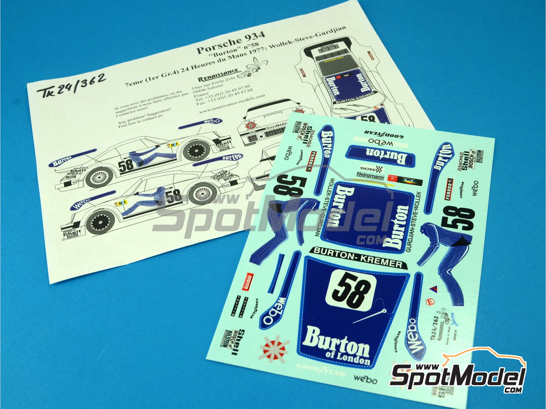 Image 7: Porsche 934 Turbo RSR Group 4 sponsored by Burton Kremer - 24 Hours Le Mans 1977 | Marking / livery in 1/24 scale manufactured by Renaissance Models (ref.&nbsp;TK24-362, also TK24/362)