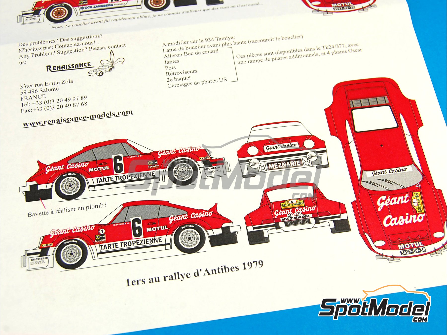 Image 7: Porsche 911 SC Group 4 sponsored by Grant Casino - Antibes Rally, Tour de Corse 1979 | Marking / livery in 1/24 scale manufactured by Renaissance Models (ref. TK24-363, also TK24/363)