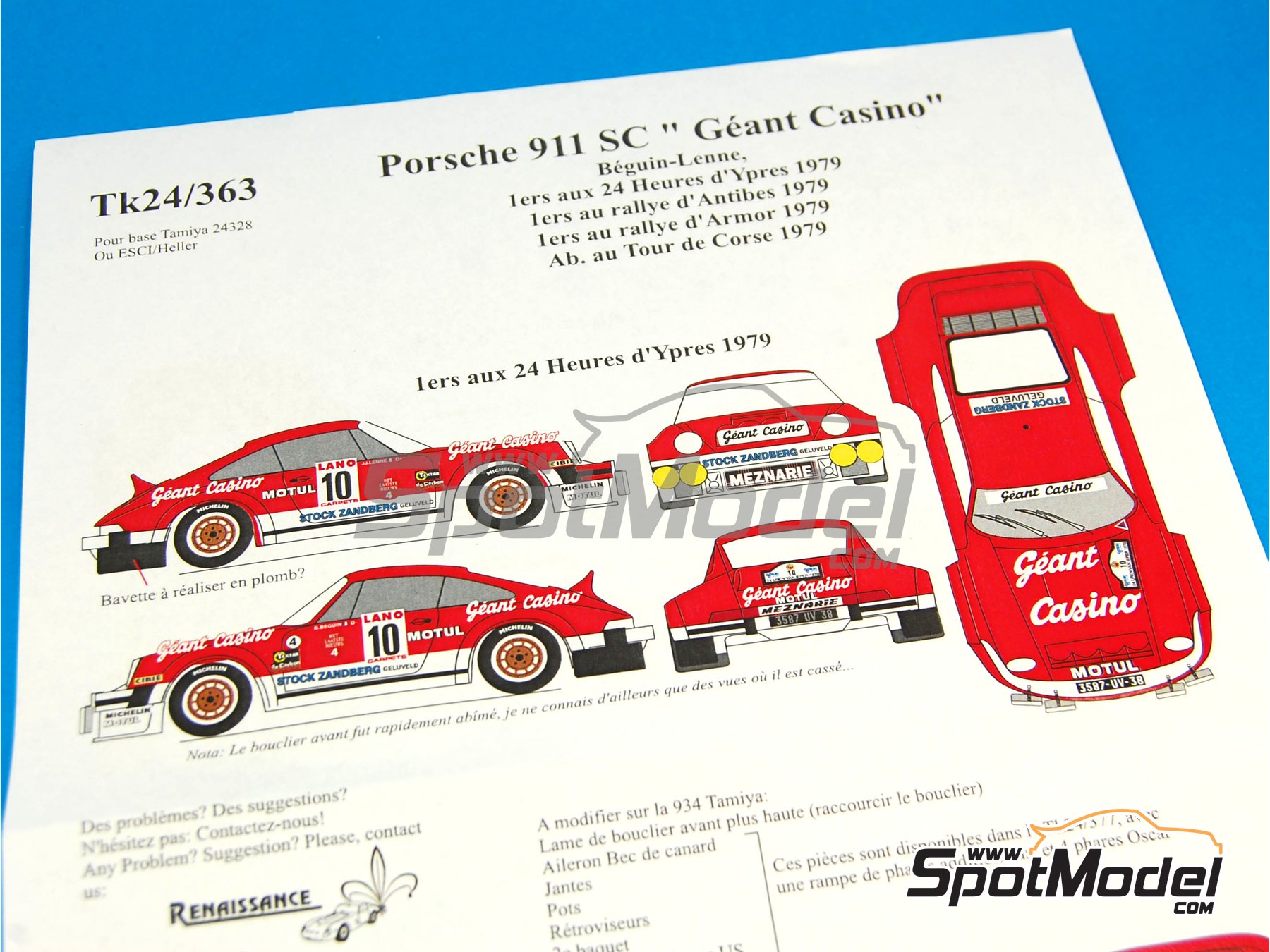 Image 8: Porsche 911 SC Group 4 sponsored by Grant Casino - Antibes Rally, Tour de Corse 1979 | Marking / livery in 1/24 scale manufactured by Renaissance Models (ref. TK24-363, also TK24/363)