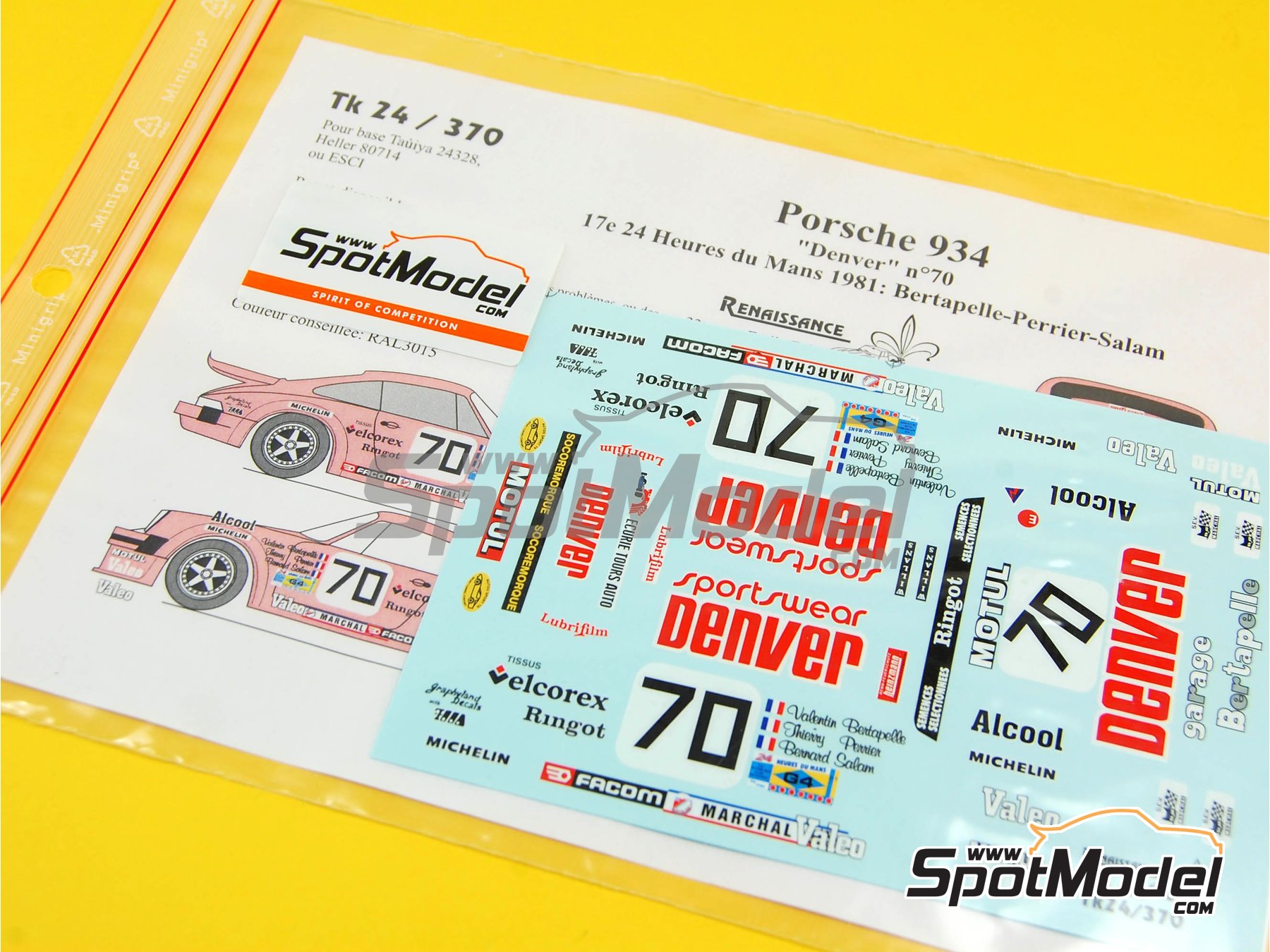 Image 1: Porsche 934 Turbo RSR Group 4 sponsored by Denver Spotwear - 24 Hours Le Mans 1981 | Marking / livery in 1/24 scale manufactured by Renaissance Models (ref.&nbsp;TK24-370, also TK24/370)