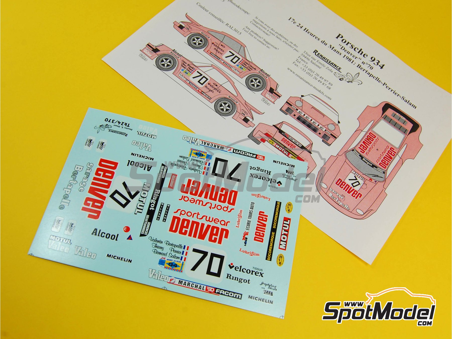 Image 5: Porsche 934 Turbo RSR Group 4 sponsored by Denver Spotwear - 24 Hours Le Mans 1981 | Marking / livery in 1/24 scale manufactured by Renaissance Models (ref.&nbsp;TK24-370, also TK24/370)