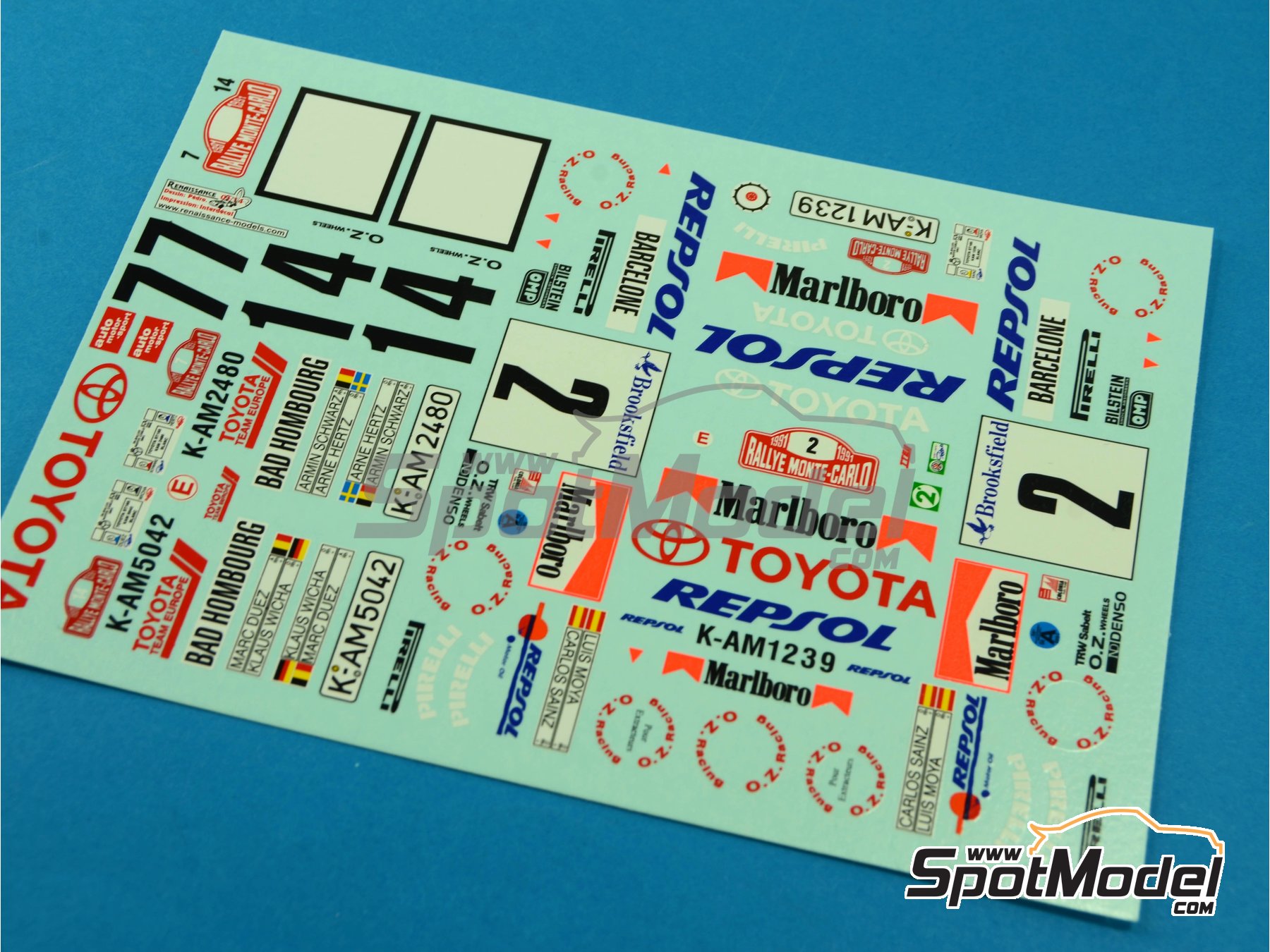 Image 1: Toyota Celica GT Four ST165 Group A patrocinado por Marlboro - Rally de Monte Carlo - Rallye Automobile de Monte-Carlo 1991 | Decoraci&oacute;n en escala&nbsp;1/24 fabricado por Renaissance Models (ref.&nbsp;TK24-396, tambien TK24/396)