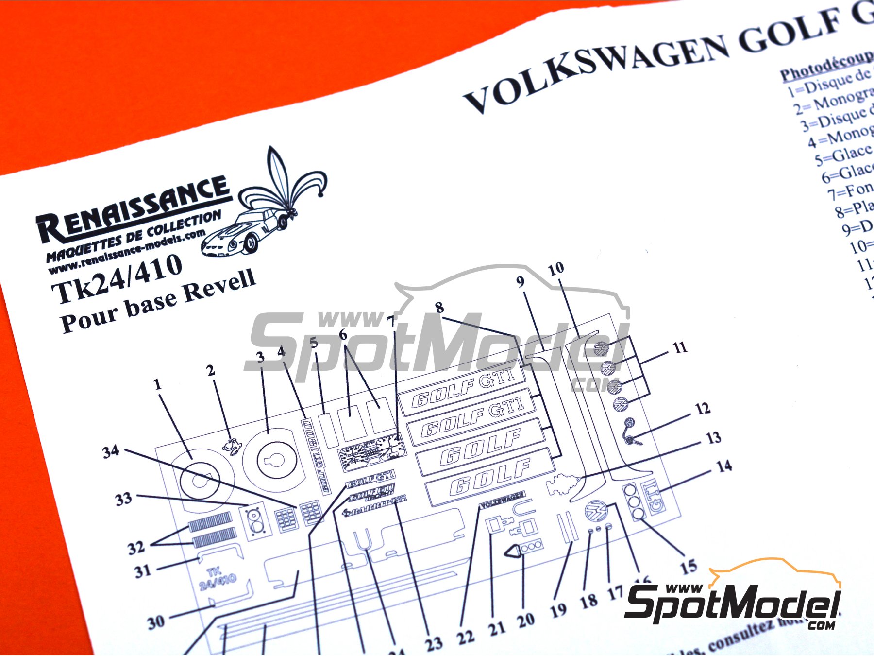 Image 2: Volkswagen Golf Mk I GTI | Detail up set in 1/24 scale manufactured by Renaissance Models (ref.&nbsp;TK24-410, also TK24/410)