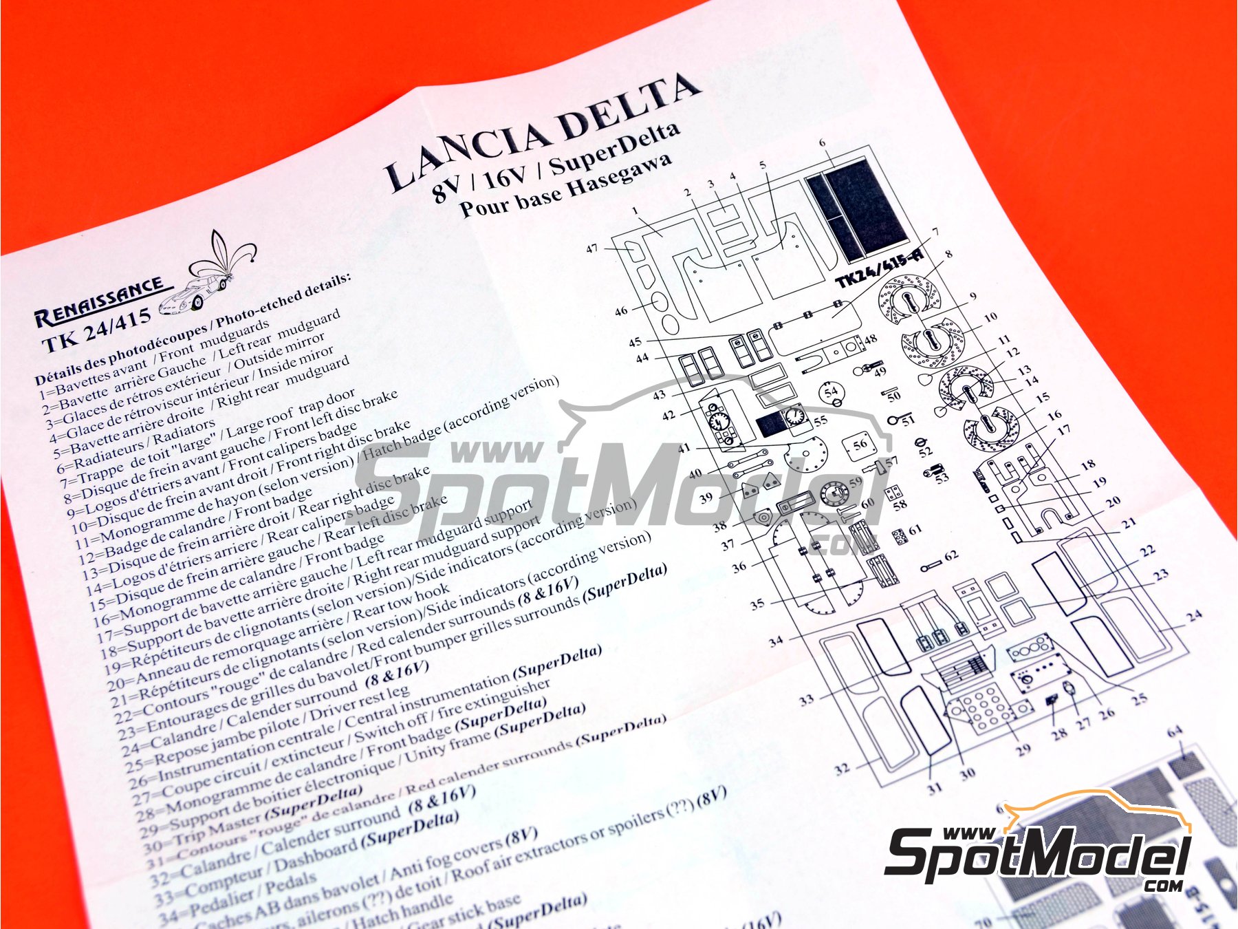 Image 6: Lancia Super Delta Deltona HF Integrale | Set de mejora y detallado en escala 1/24 fabricado por Renaissance Models (ref. TK24-415, tambien TK24/415)