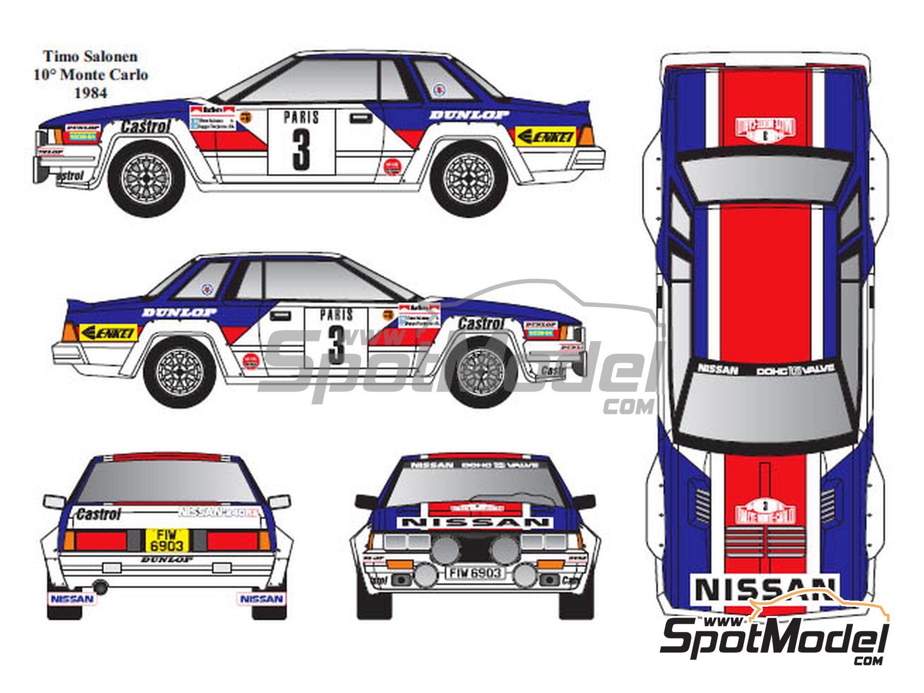 Image 3: Nissan 240RS BS110 Group B sponsored by Dunlop - Monte Carlo Rally - Rallye Automobile de Monte-Carlo, Tour de Corse 1983 and 1984 | Marking / livery in 1/24 scale manufactured by Renaissance Models (ref.&nbsp;TK24-431, also TK24/431)