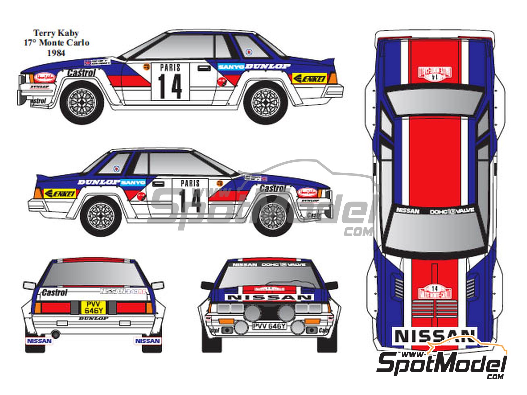 Image 4: Nissan 240RS BS110 Group B sponsored by Dunlop - Monte Carlo Rally - Rallye Automobile de Monte-Carlo, Tour de Corse 1983 and 1984 | Marking / livery in 1/24 scale manufactured by Renaissance Models (ref.&nbsp;TK24-431, also TK24/431)