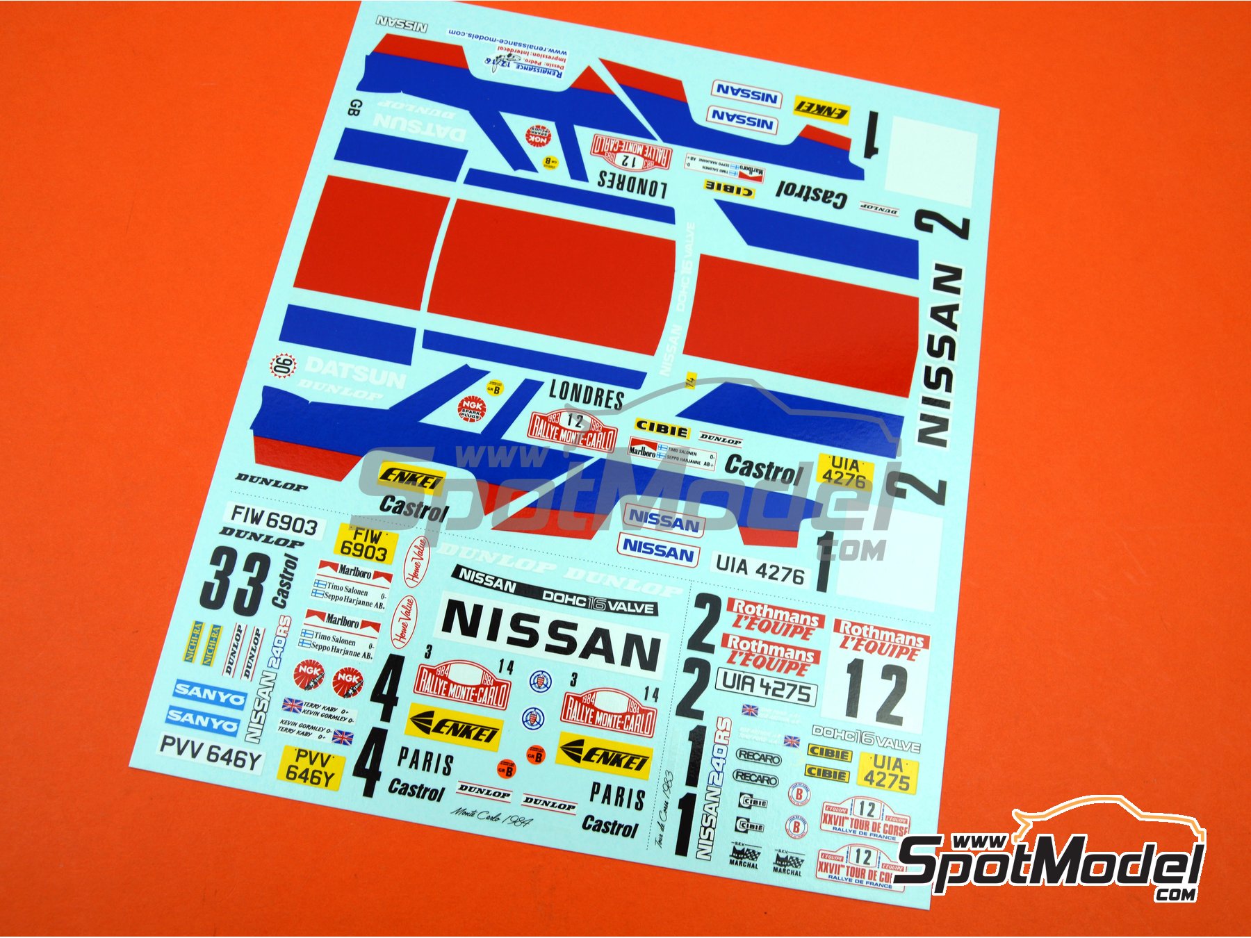 Image 5: Nissan 240RS BS110 Group B sponsored by Dunlop - Monte Carlo Rally - Rallye Automobile de Monte-Carlo, Tour de Corse 1983 and 1984 | Marking / livery in 1/24 scale manufactured by Renaissance Models (ref.&nbsp;TK24-431, also TK24/431)