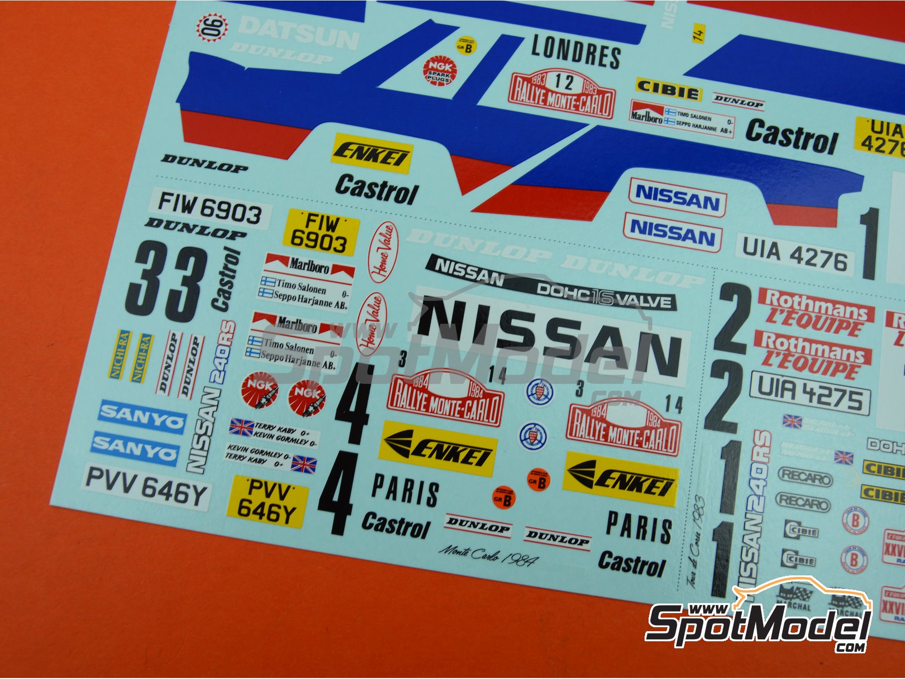 Image 6: Nissan 240RS BS110 Group B sponsored by Dunlop - Monte Carlo Rally - Rallye Automobile de Monte-Carlo, Tour de Corse 1983 and 1984 | Marking / livery in 1/24 scale manufactured by Renaissance Models (ref.&nbsp;TK24-431, also TK24/431)