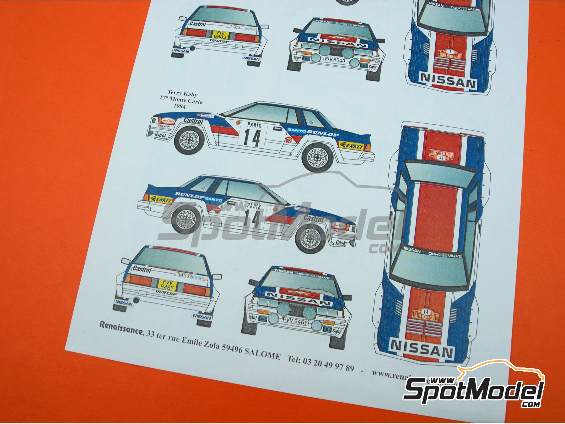 Image 10: Nissan 240RS BS110 Group B sponsored by Dunlop - Monte Carlo Rally - Rallye Automobile de Monte-Carlo, Tour de Corse 1983 and 1984 | Marking / livery in 1/24 scale manufactured by Renaissance Models (ref.&nbsp;TK24-431, also TK24/431)