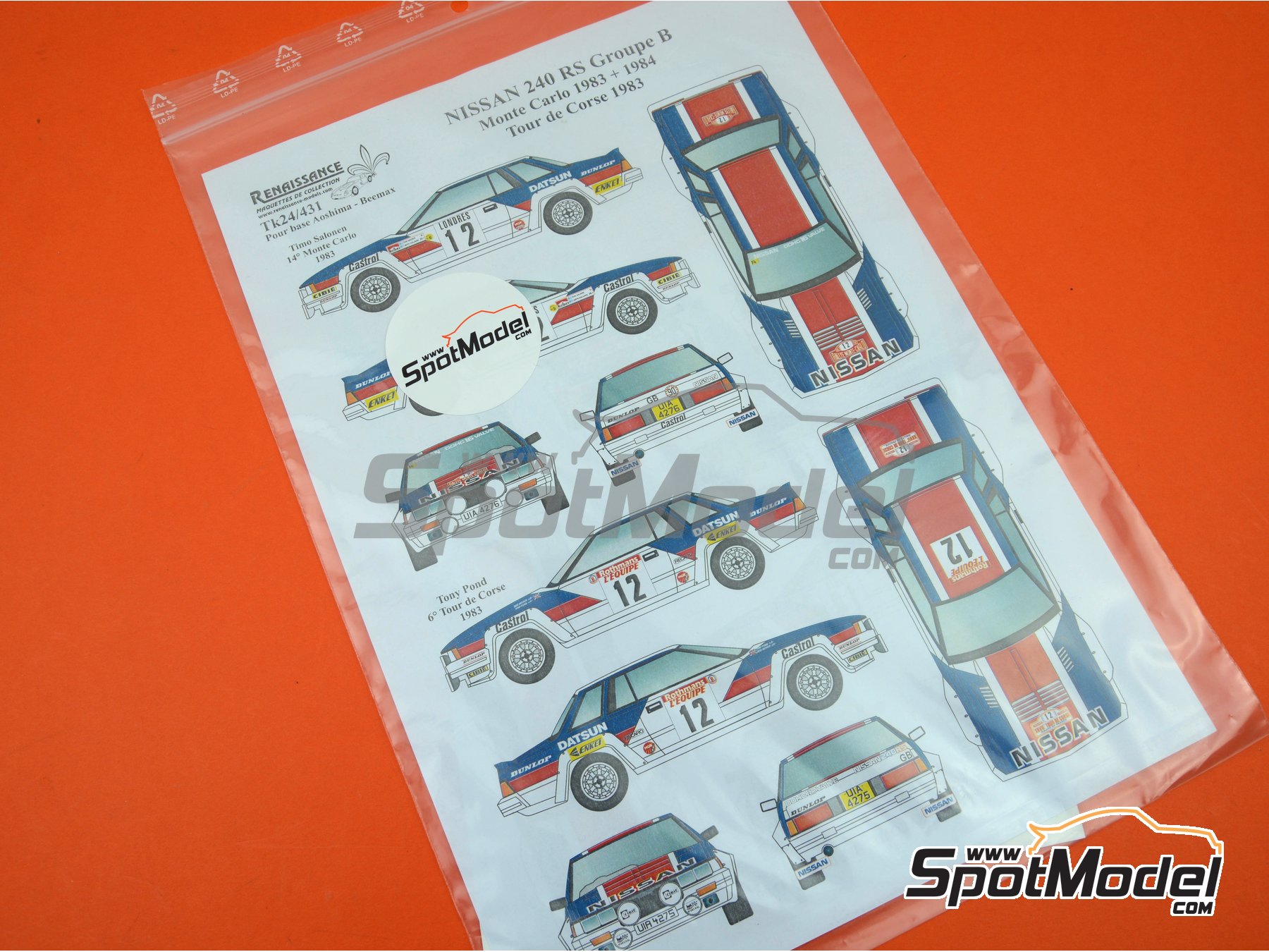 Image 11: Nissan 240RS BS110 Group B sponsored by Dunlop - Monte Carlo Rally - Rallye Automobile de Monte-Carlo, Tour de Corse 1983 and 1984 | Marking / livery in 1/24 scale manufactured by Renaissance Models (ref.&nbsp;TK24-431, also TK24/431)