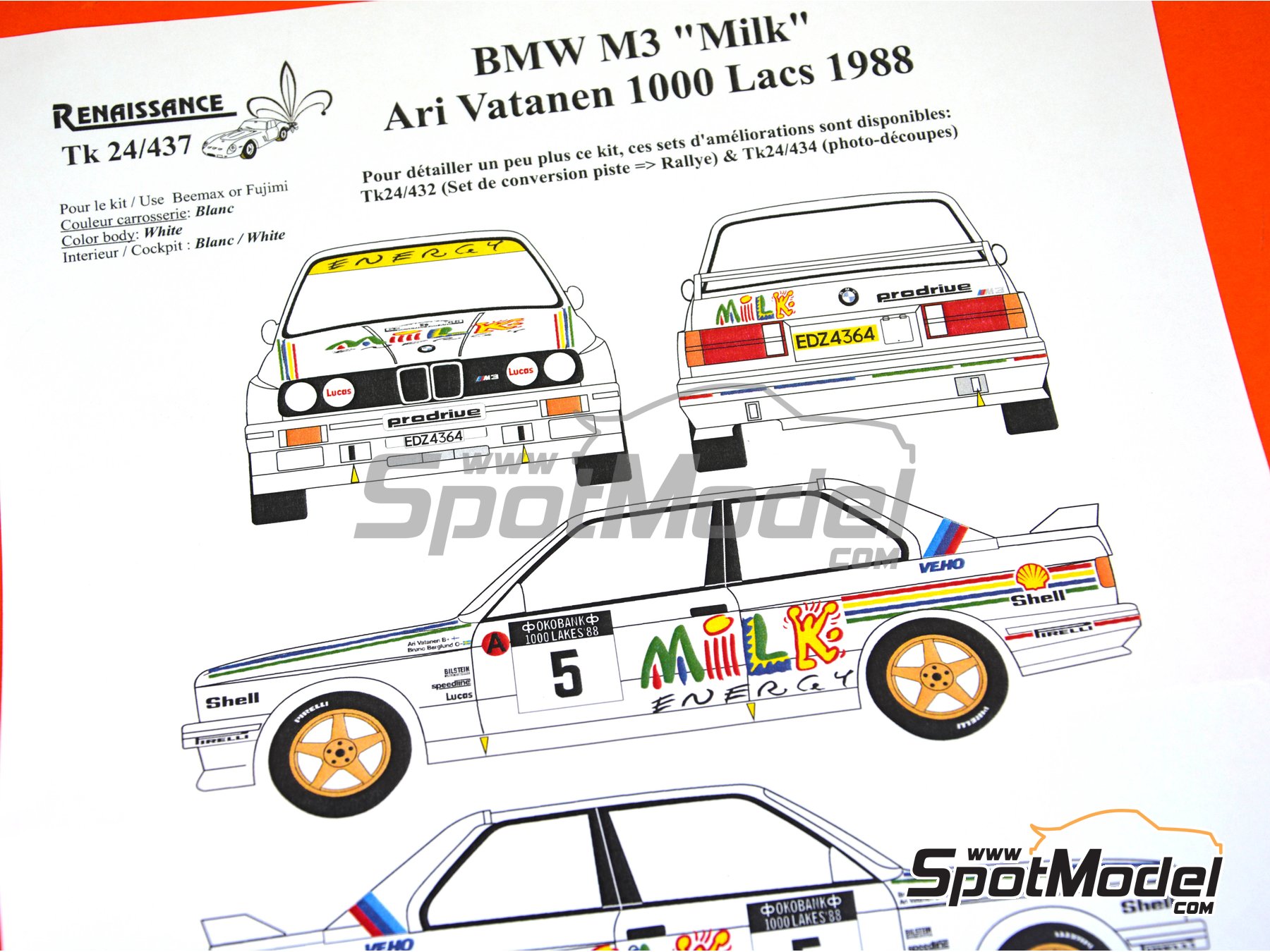 Image 3: BMW M3 E30 sponsored by Milk Energy - 1000 Lakes Finland Rally 1988 | Marking / livery in 1/24 scale manufactured by Renaissance Models (ref.&nbsp;TK24-437, also TK24/437)