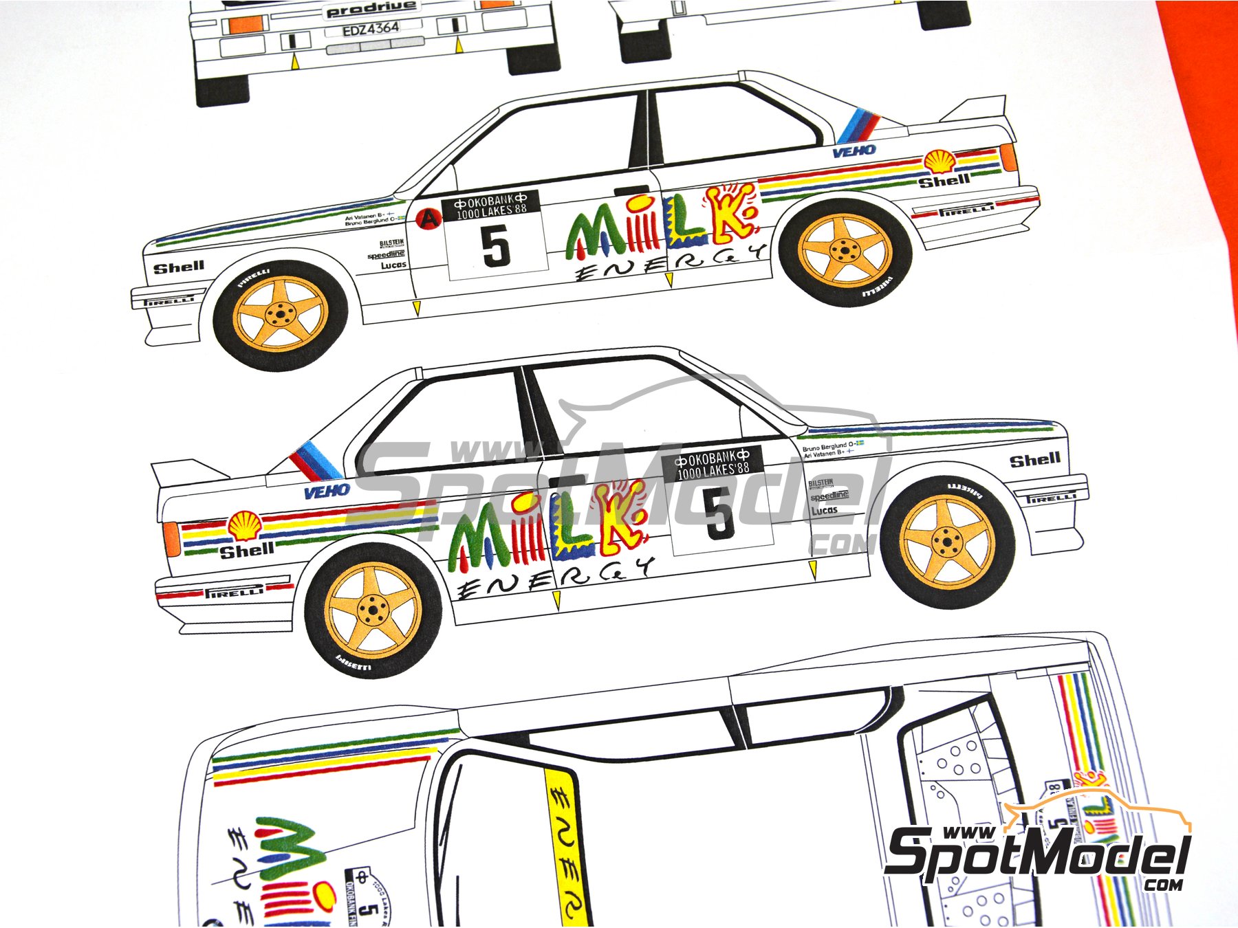 Image 4: BMW M3 E30 sponsored by Milk Energy - 1000 Lakes Finland Rally 1988 | Marking / livery in 1/24 scale manufactured by Renaissance Models (ref.&nbsp;TK24-437, also TK24/437)