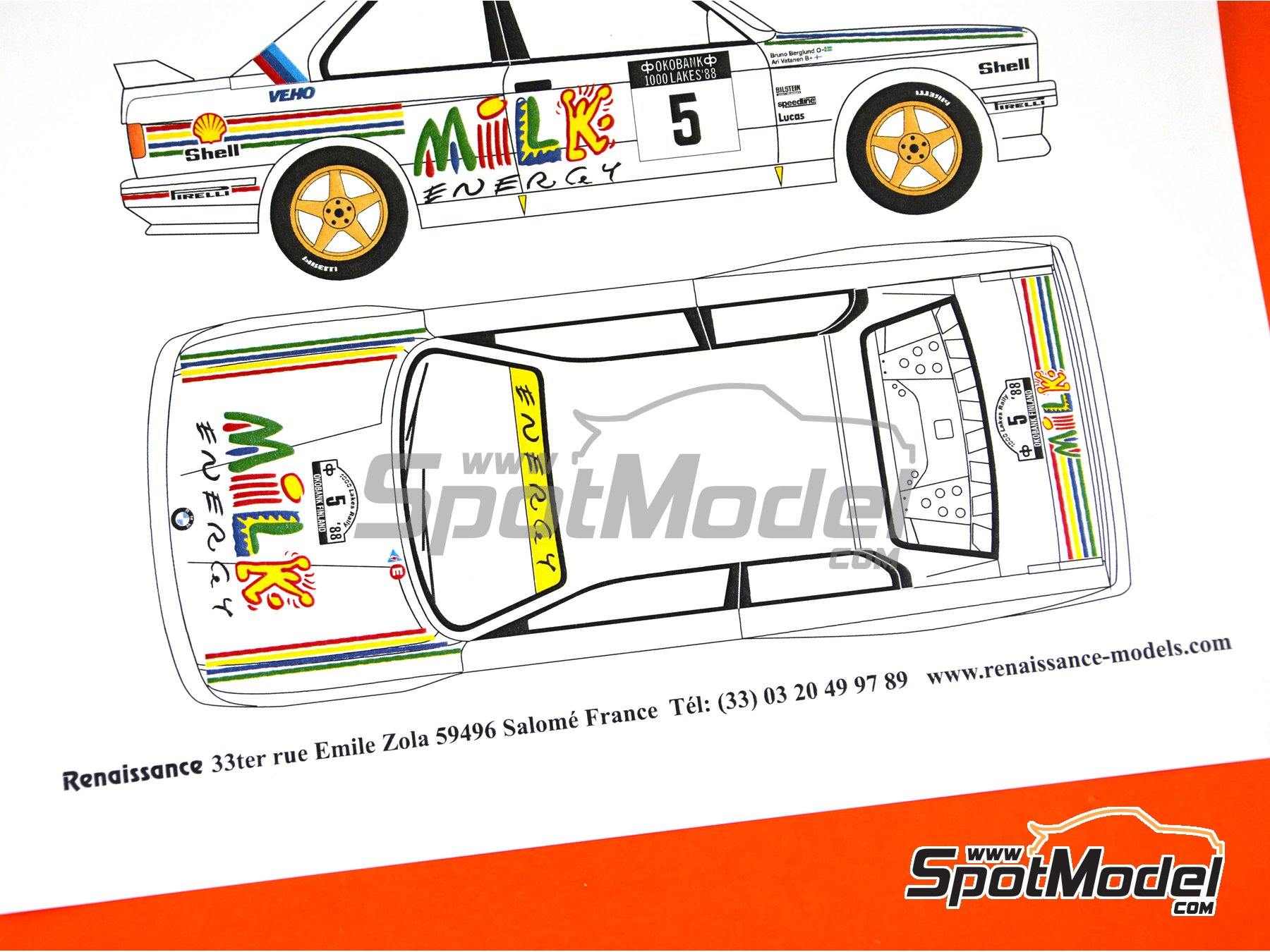 Image 5: BMW M3 E30 sponsored by Milk Energy - 1000 Lakes Finland Rally 1988 | Marking / livery in 1/24 scale manufactured by Renaissance Models (ref.&nbsp;TK24-437, also TK24/437)