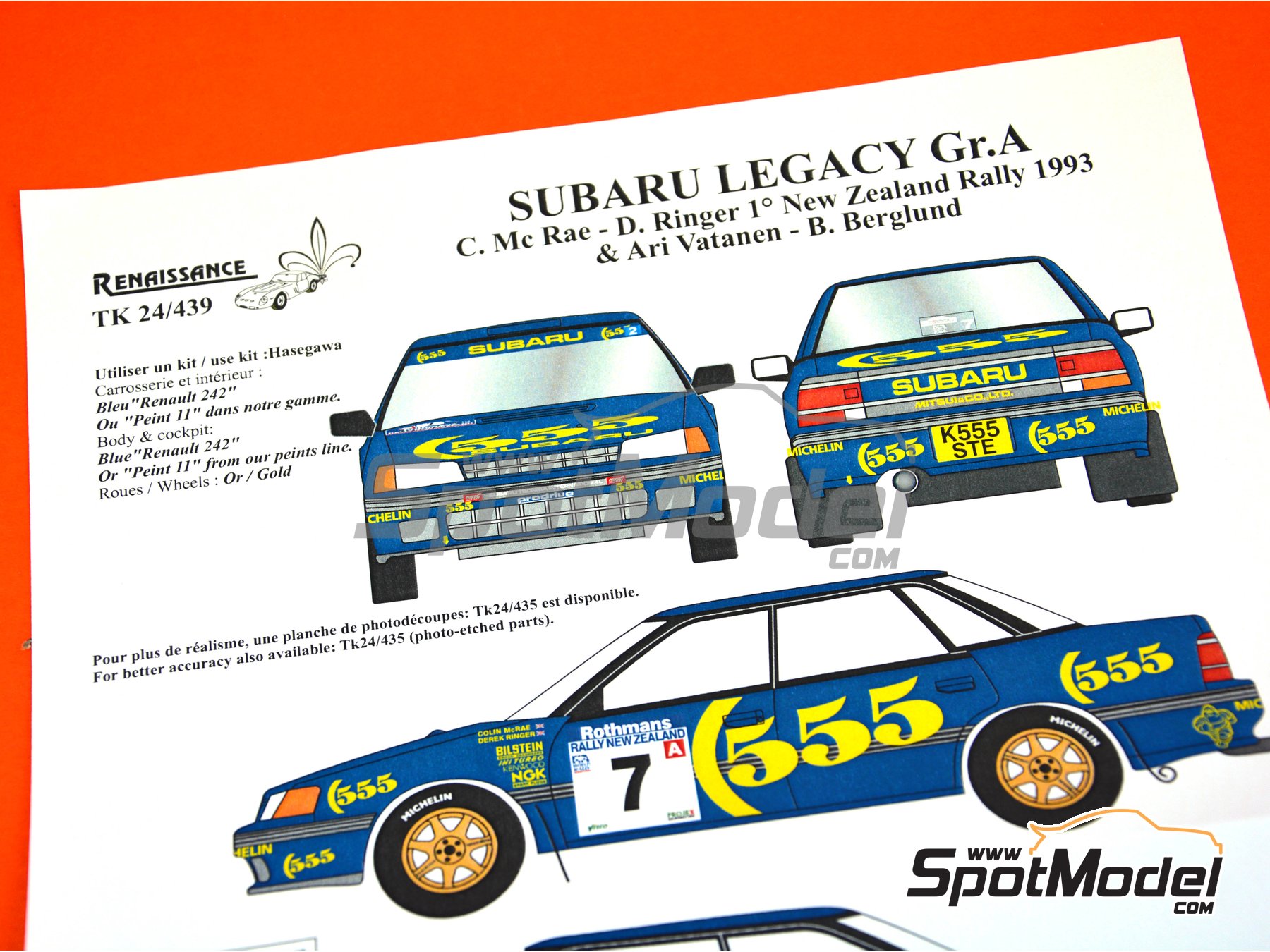 Image 5: Subaru Legacy RS Group A 555 Subaru World Rally Team - New Zealand Rally 1993 | Marking / livery in 1/24 scale manufactured by Renaissance Models (ref.&nbsp;TK24-439, also TK24/439)