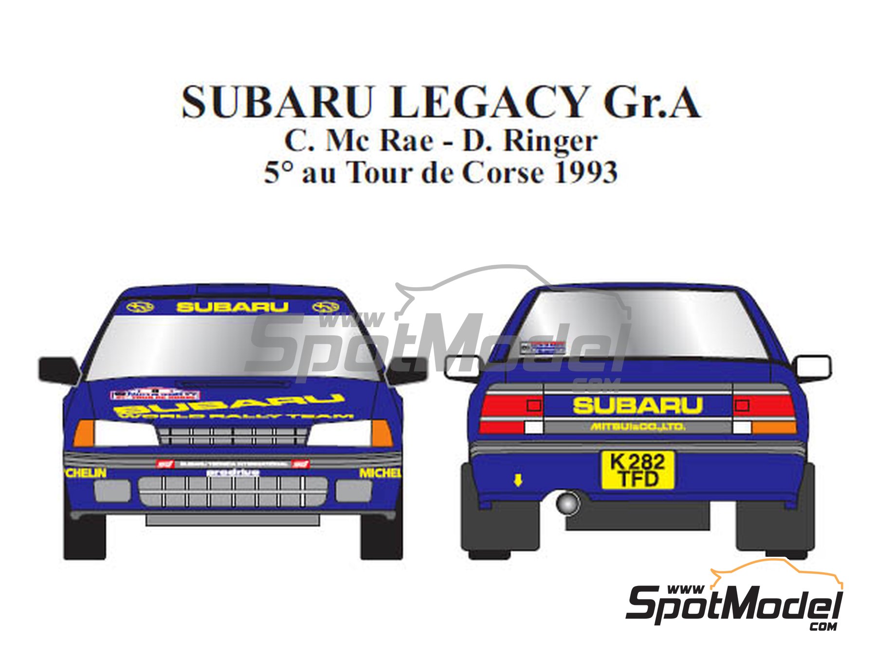 Image 1: Subaru Legacy RS Group A 555 Subaru WRT Team - Tour de Corse Rallye de France 1993 | Marking / livery in 1/24 scale manufactured by Renaissance Models (ref.&nbsp;TK24-440, also TK24/440)