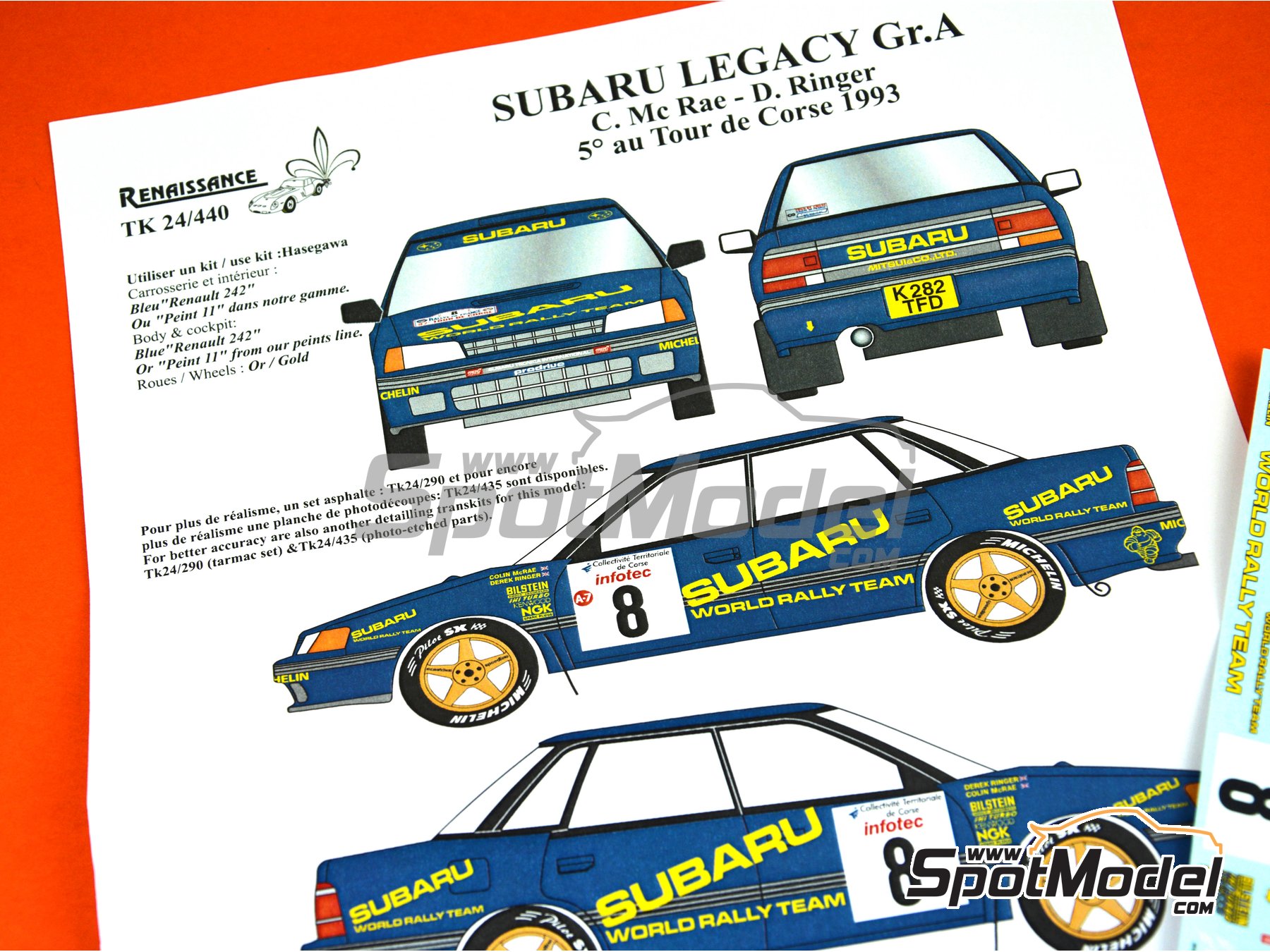 Image 6: Subaru Legacy RS Group A 555 Subaru WRT Team - Tour de Corse Rallye de France 1993 | Marking / livery in 1/24 scale manufactured by Renaissance Models (ref.&nbsp;TK24-440, also TK24/440)