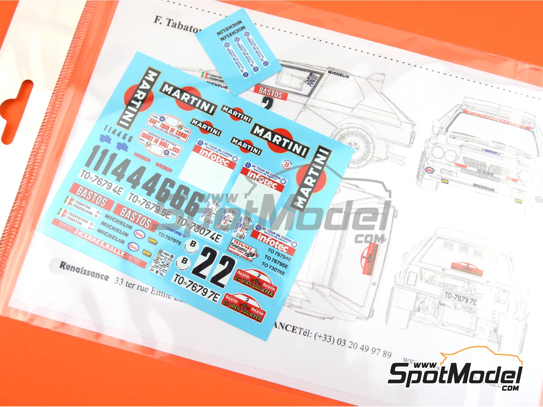 Image 3: Lancia Delta S4 Martini Lancia Team - Ypres 24 Hours Rally, Tour de Corse Rallye de France 1986 | Marking / livery in 1/24 scale manufactured by Renaissance Models (ref.&nbsp;TK24-462, also TK24/462)